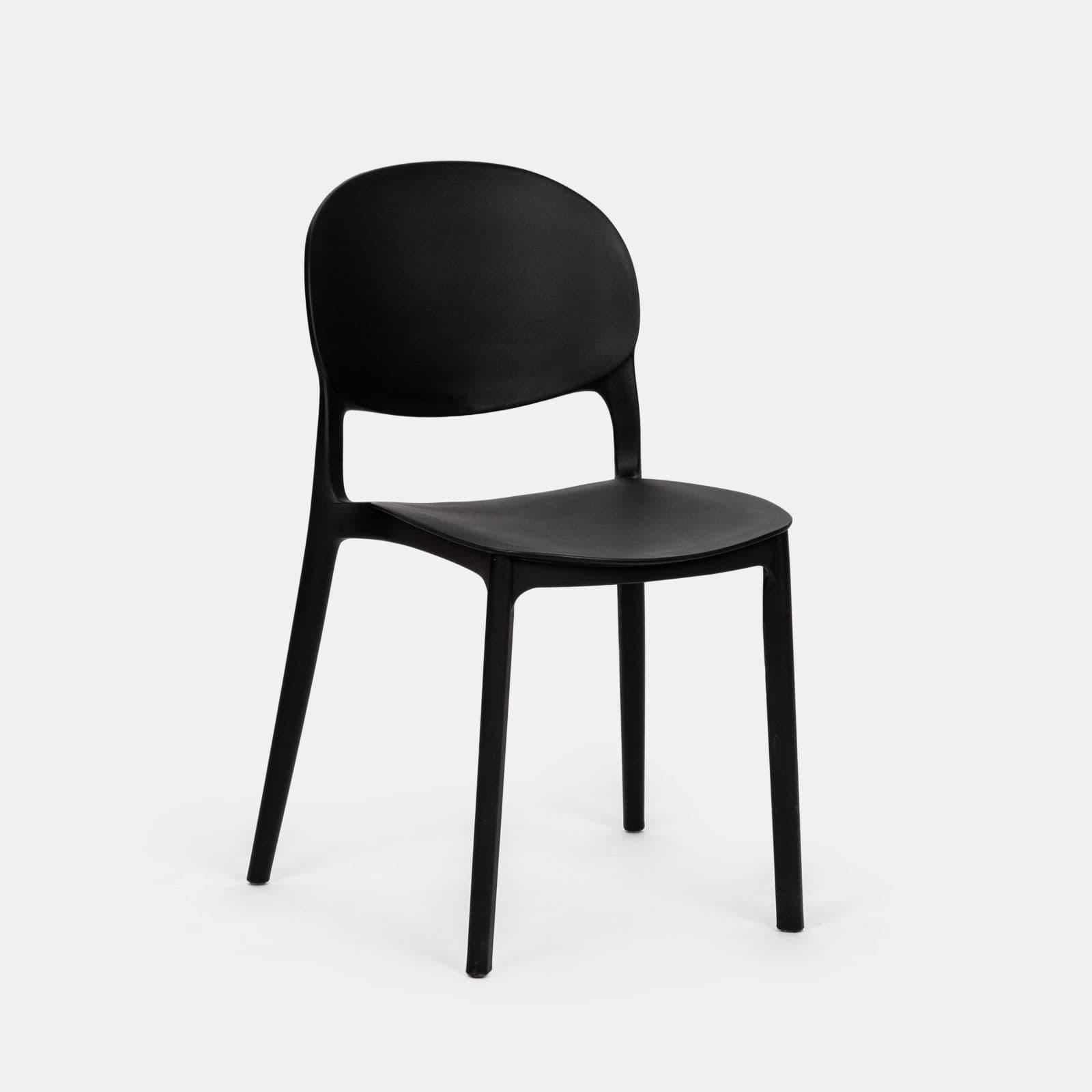 Set pranzo con tavolo rotondo 80 cm e 4 sedie impilabili in polipropilene nero - Tulipano