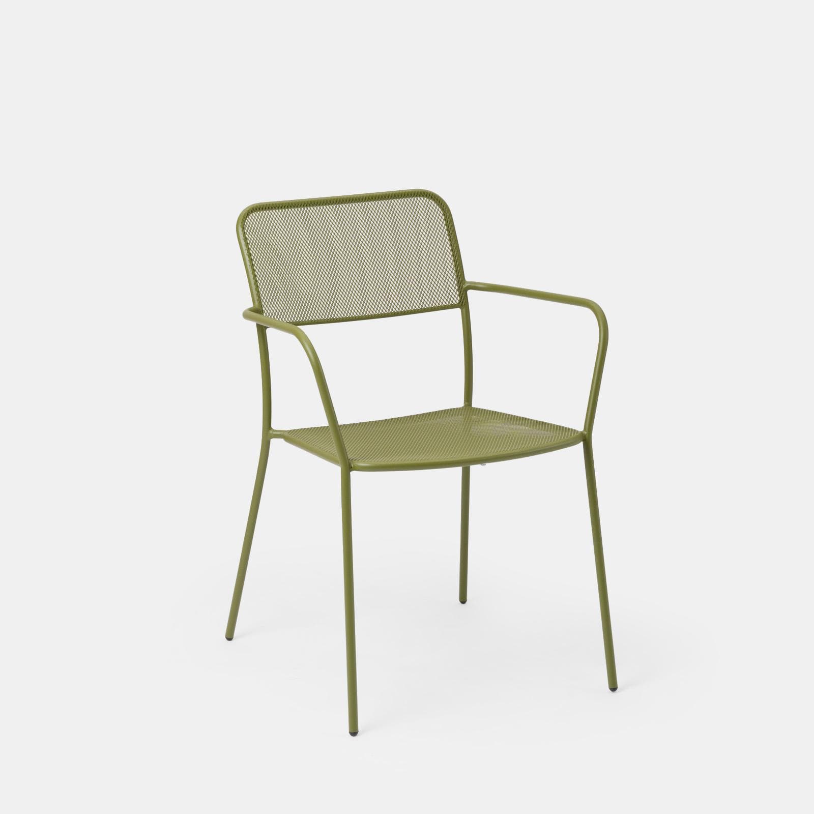 Set pranzo tavolo 80x80 cm e 4 sedie con braccioli in acciaio verde oliva - Faber