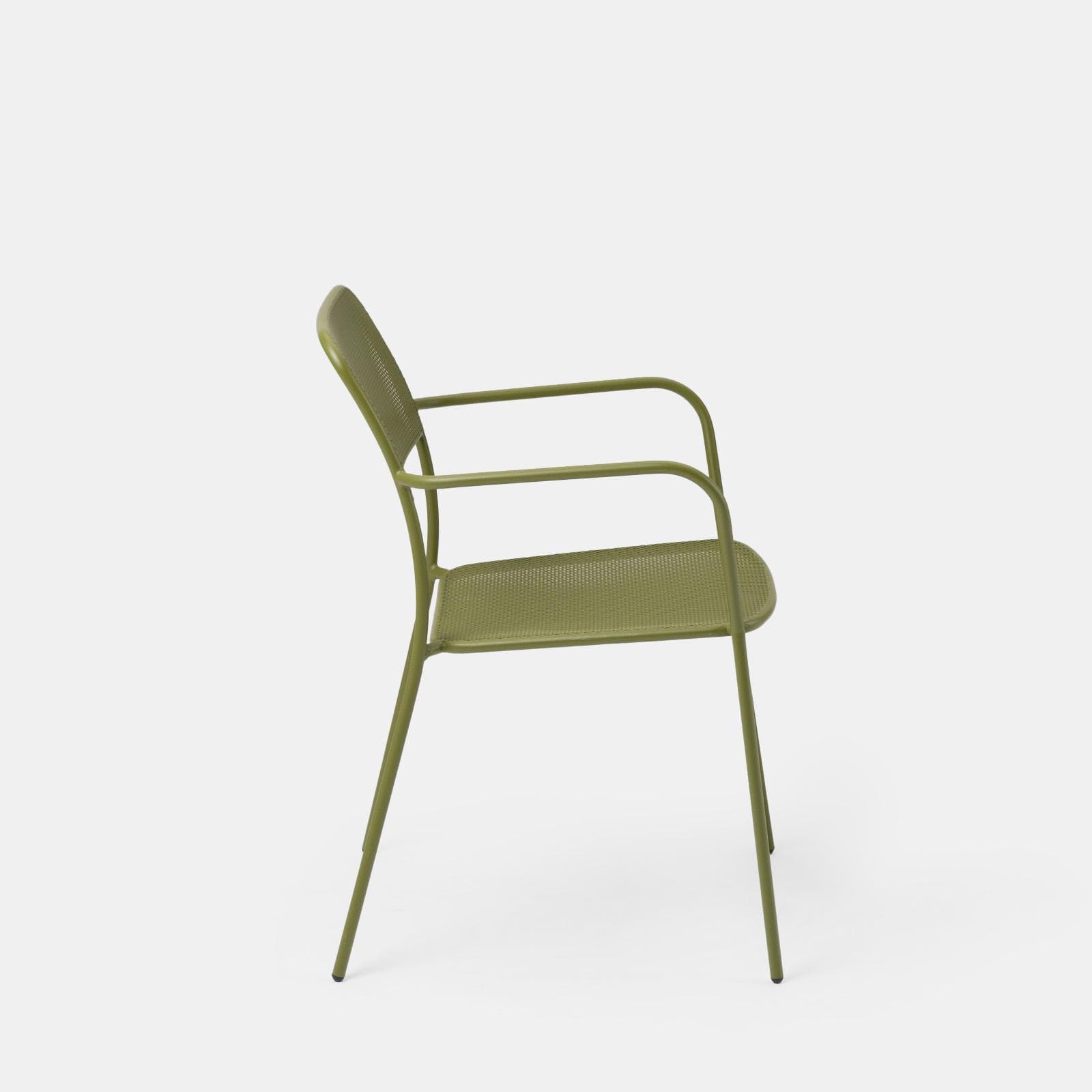 Set pranzo tavolo 80x80 cm e 4 sedie con braccioli in acciaio verde oliva - Faber