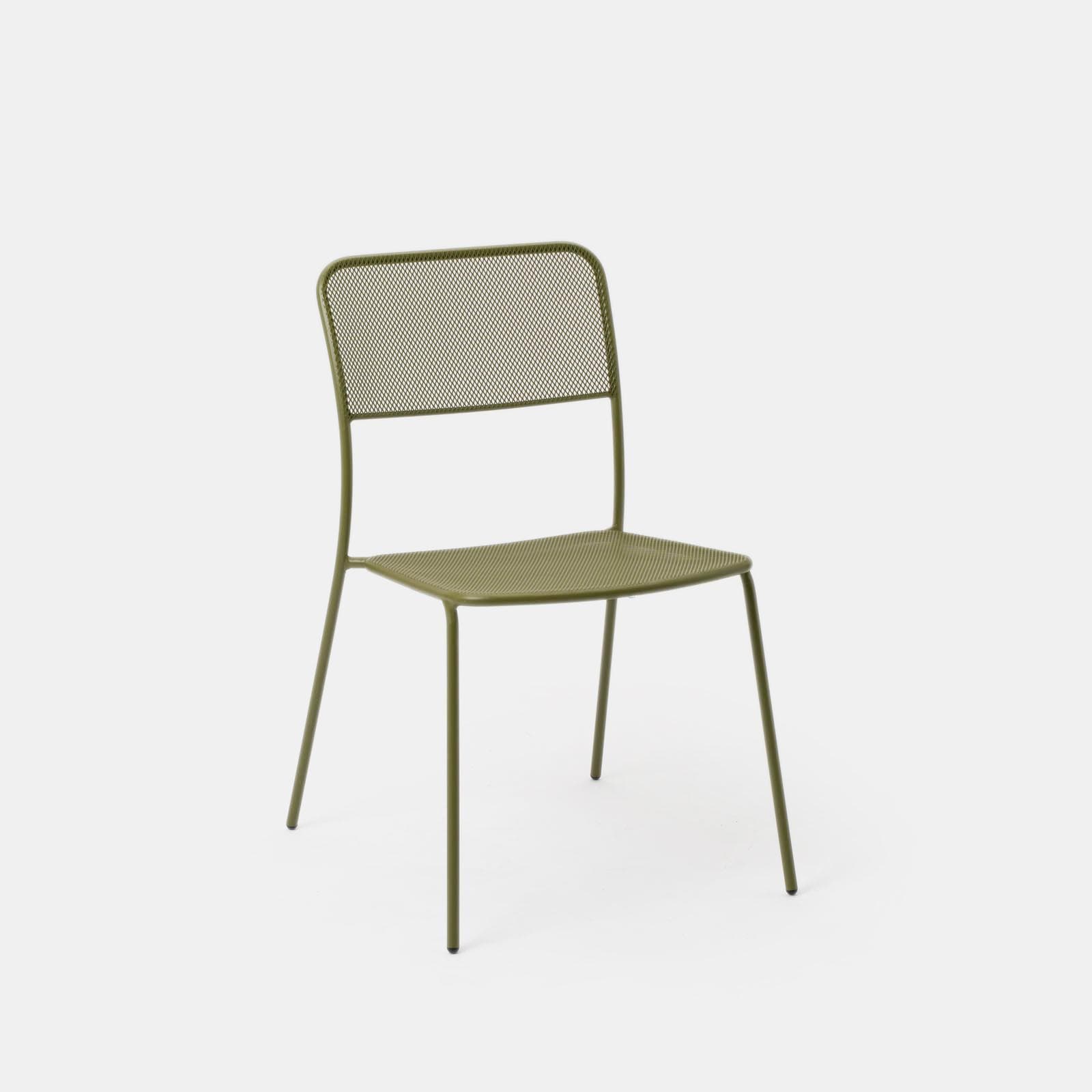 Set pranzo tavolo 80x80 cm e 4 sedie in acciaio verde oliva - Faber