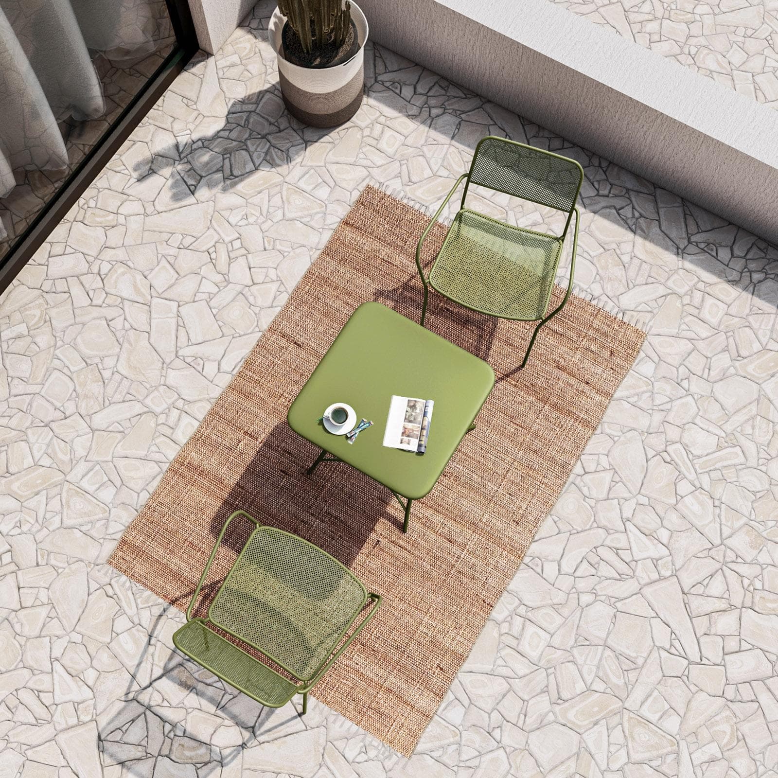 Set bistrot tavolo pieghevole 60x60 cm e 2 sedie con braccioli in acciaio verde oliva - Faber