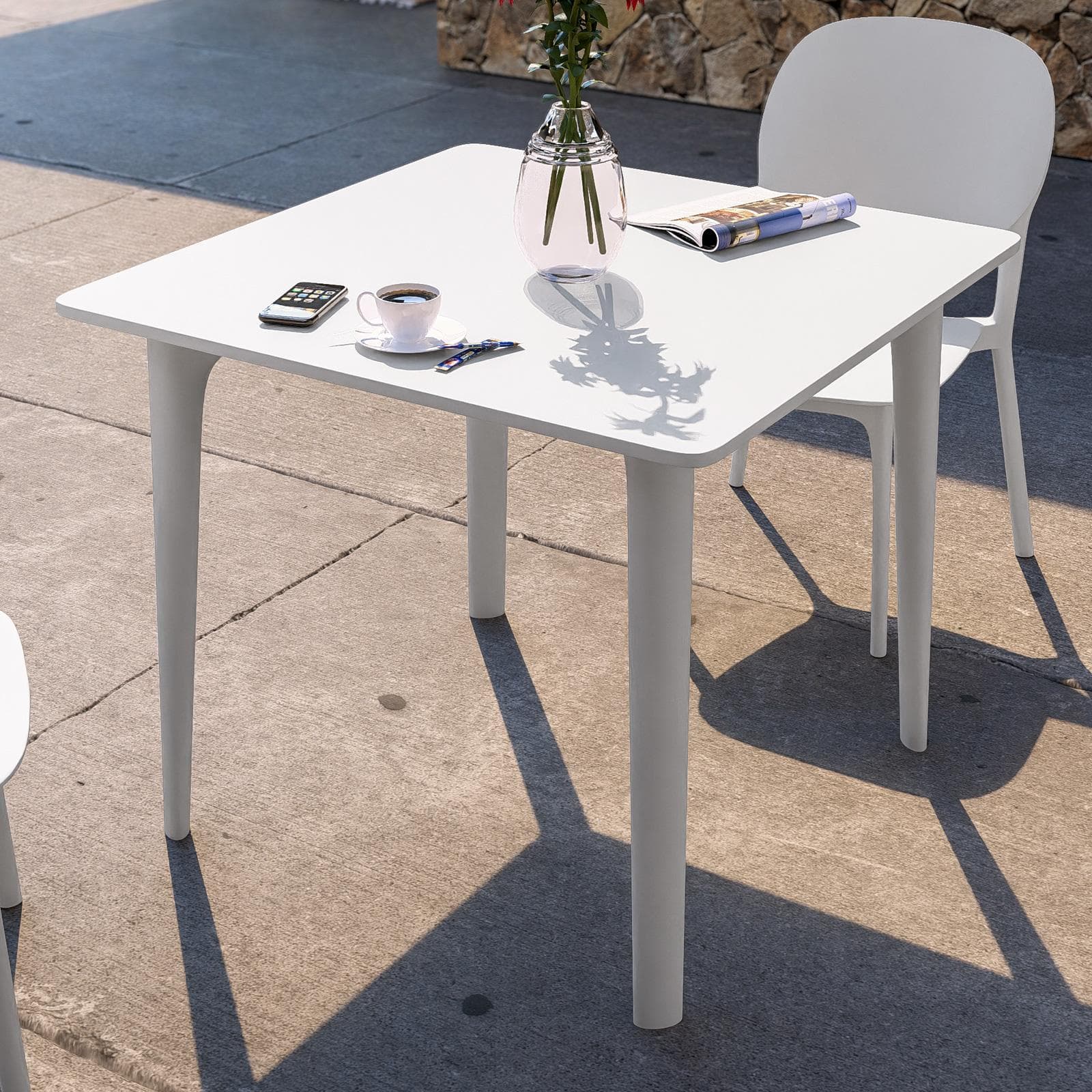 Set pranzo da giardino con tavolo 80x80 cm e 4 sedie in polipropilene bianco - Qalis