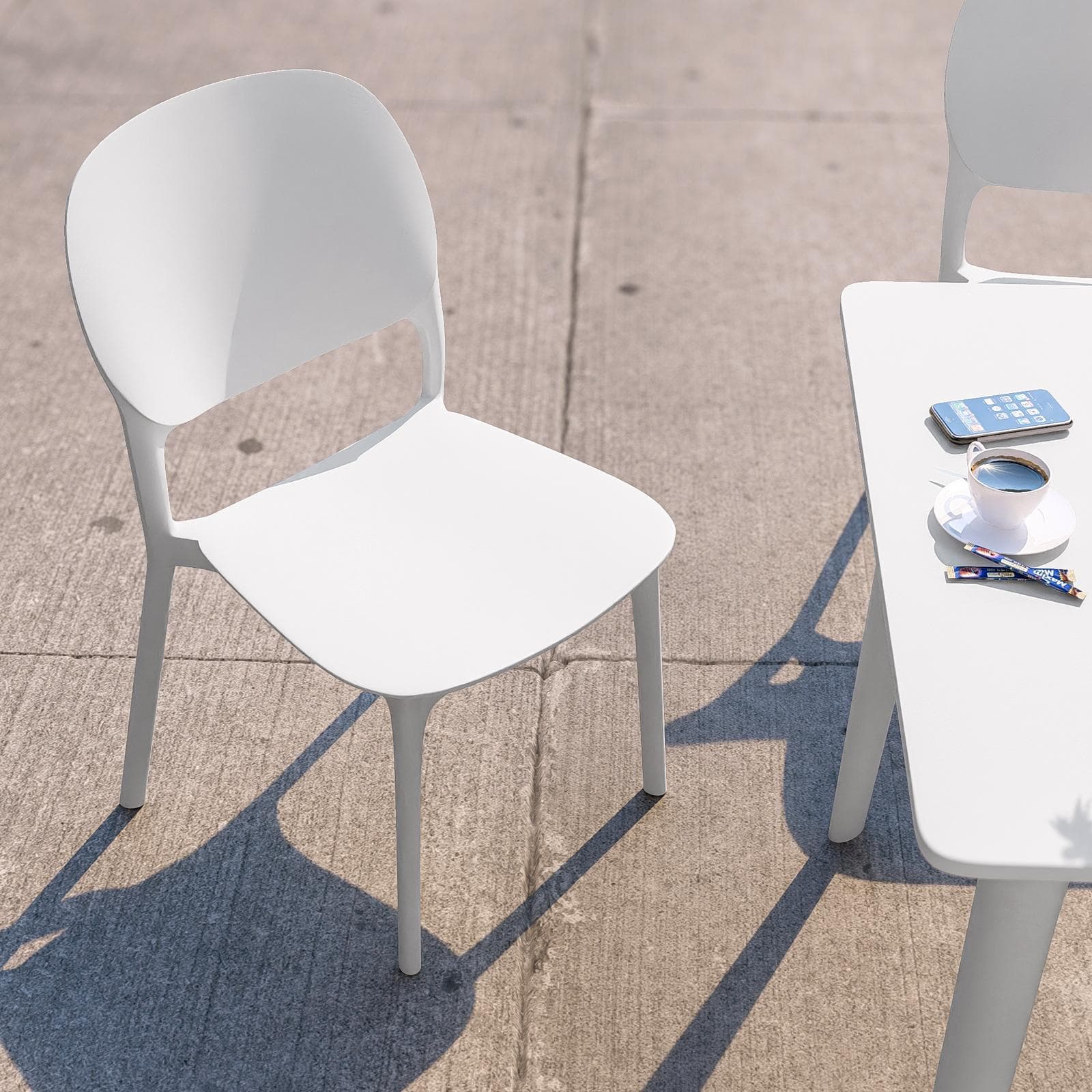 Set pranzo da giardino con tavolo 80x80 cm e 4 sedie in polipropilene bianco - Qalis