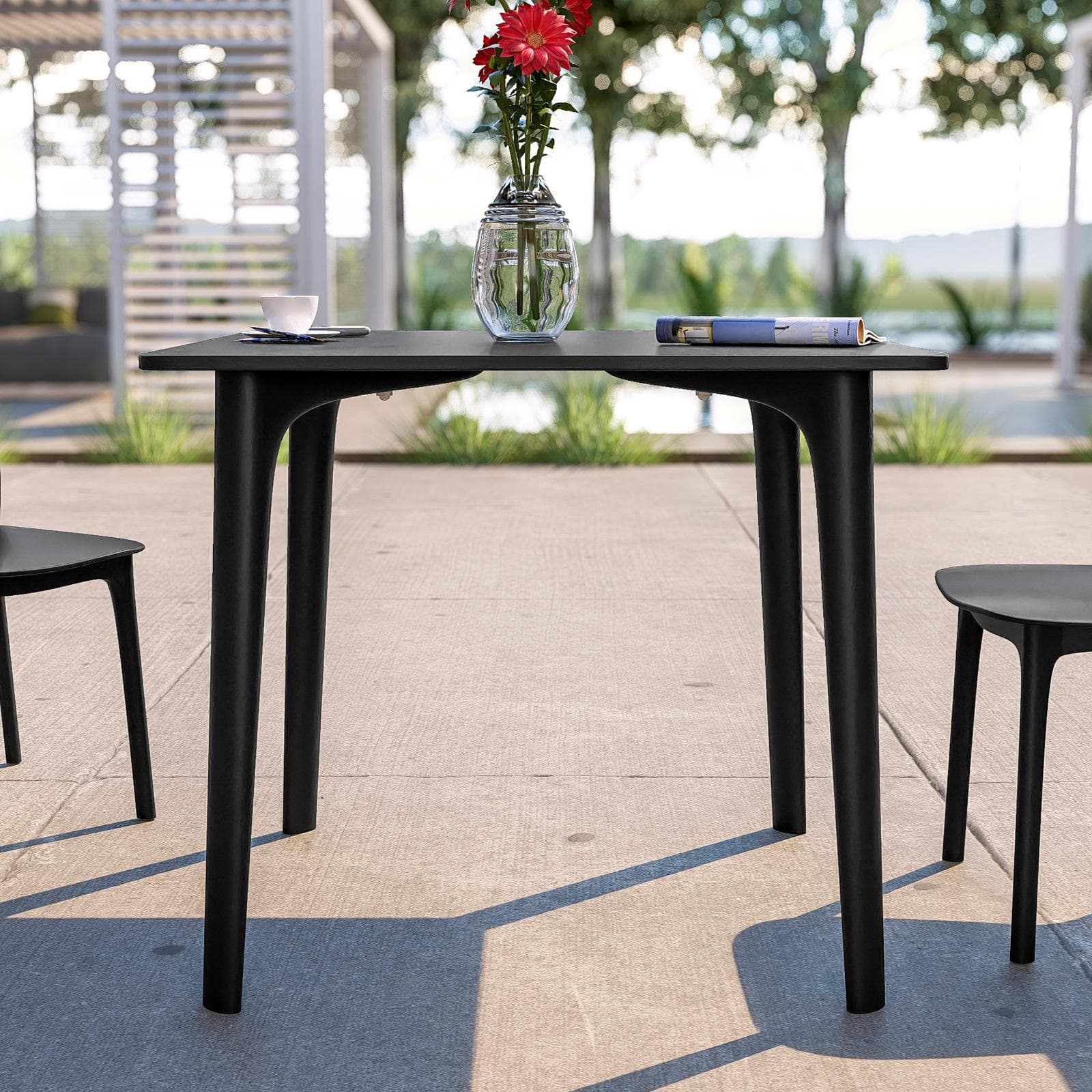 Set pranzo da giardino con tavolo 80x80 cm e 4 sedie in polipropilene nero - Qalis