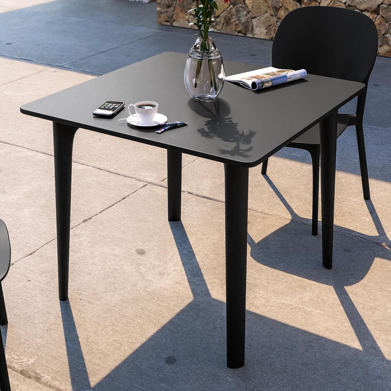 Set pranzo da giardino con tavolo 80x80 cm e 4 sedie in polipropilene nero - Qalis