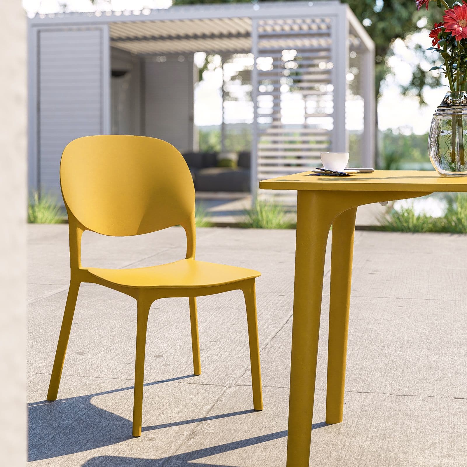 Set pranzo da giardino con tavolo 80x80 cm e 4 sedie in polipropilene senape - Qalis