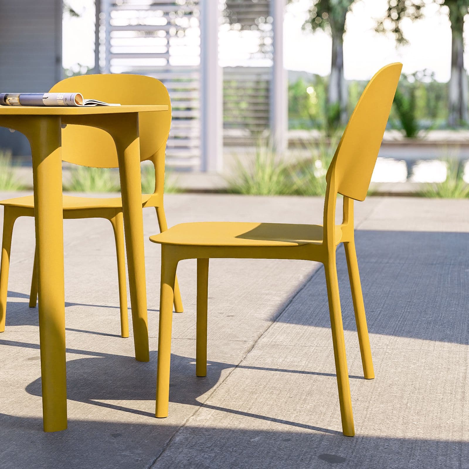 Set pranzo da giardino con tavolo 80x80 cm e 4 sedie in polipropilene senape - Qalis