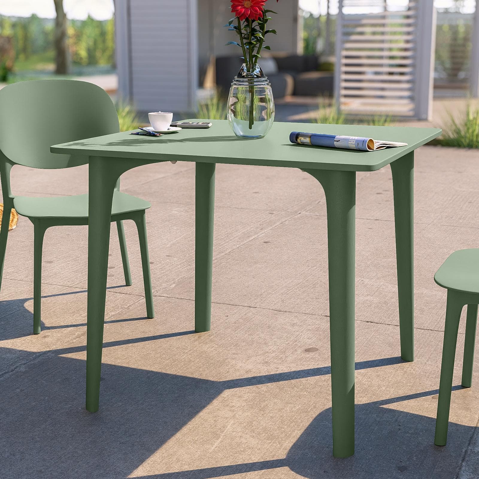 Set pranzo da giardino con tavolo 80x80 cm e 4 sedie in polipropilene verde salvia - Qalis