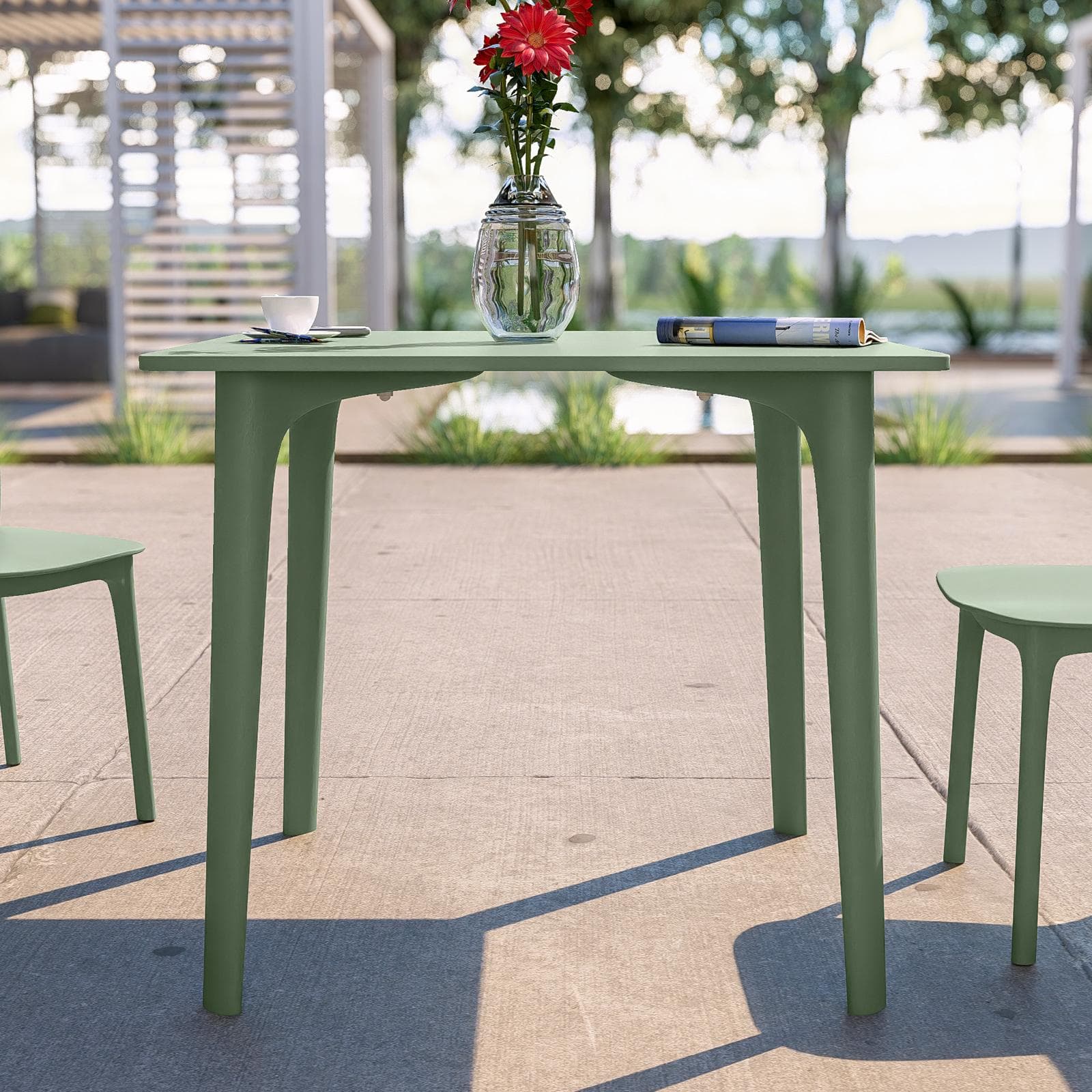 Set pranzo da giardino con tavolo 80x80 cm e 4 sedie in polipropilene verde salvia - Qalis