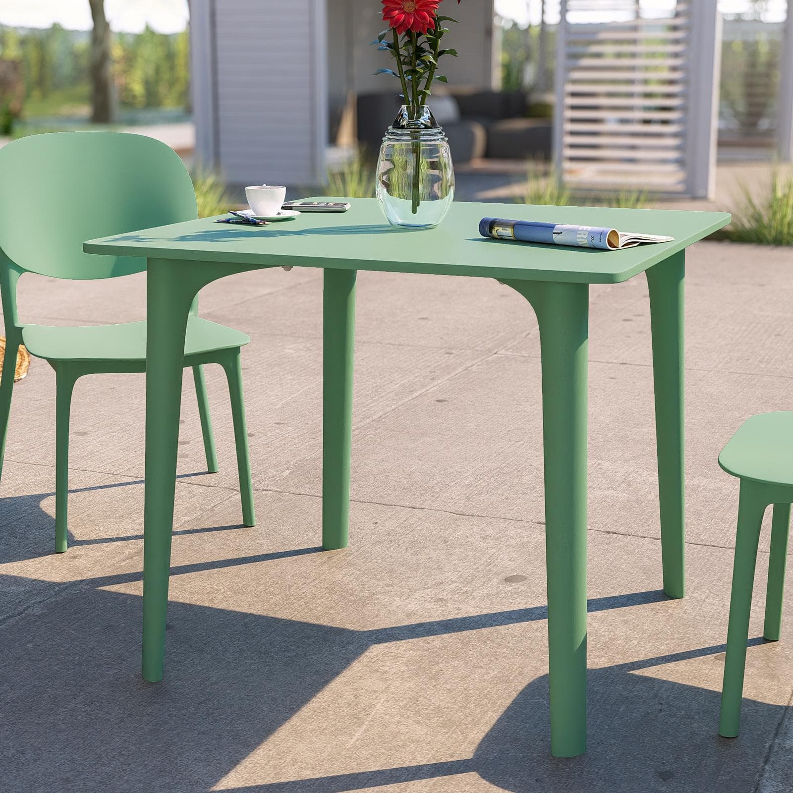 Set pranzo da giardino con tavolo 80x80 cm e 4 sedie in polipropilene verde giada - Qalis