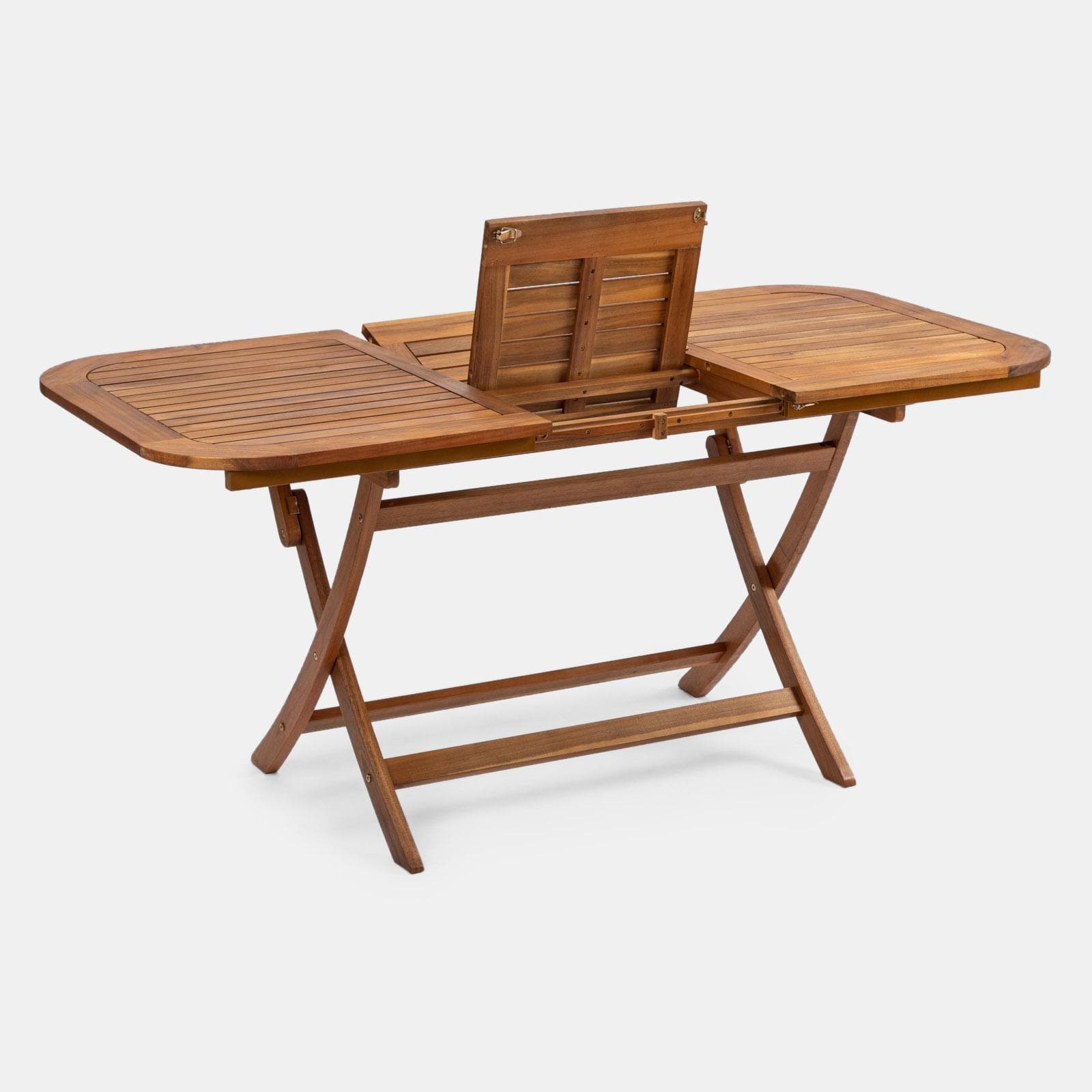 Set pranzo con tavolo allungabile 120/160x80 cm e 4 sedie pieghevoli in legno di acacia - Paja