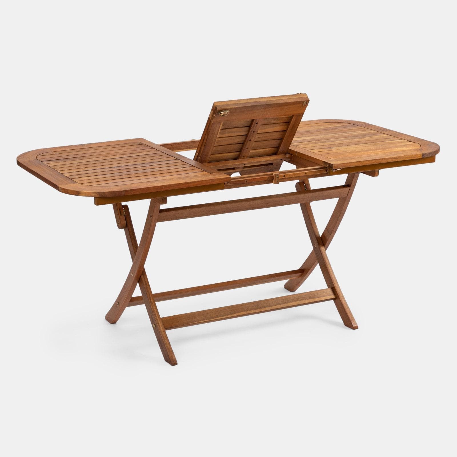 Set pranzo con tavolo allungabile 120/160x80 cm e 4 sedie pieghevoli in legno di acacia - Paja