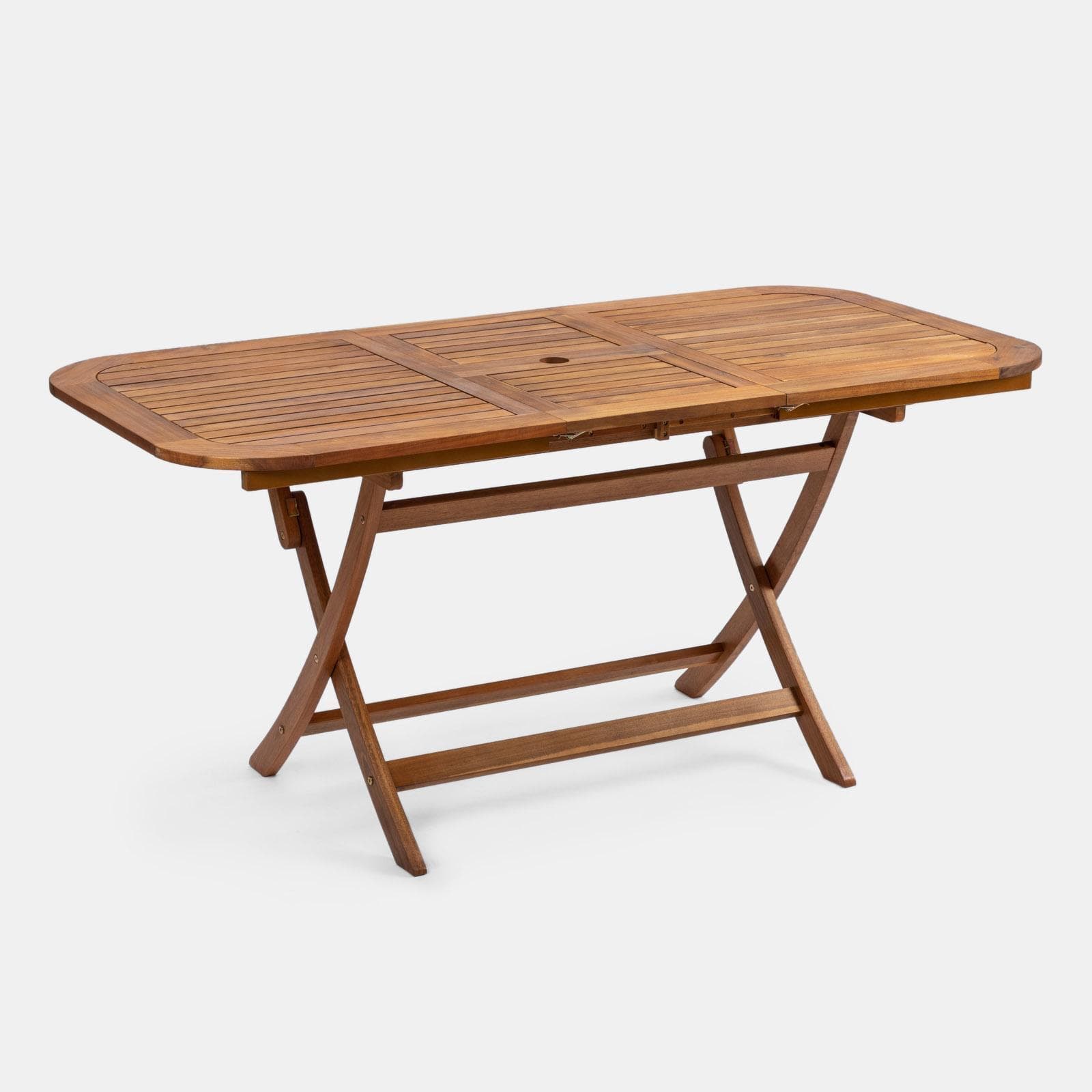 Set pranzo con tavolo allungabile 120/160x80 cm e 4 sedie pieghevoli in legno di acacia - Paja