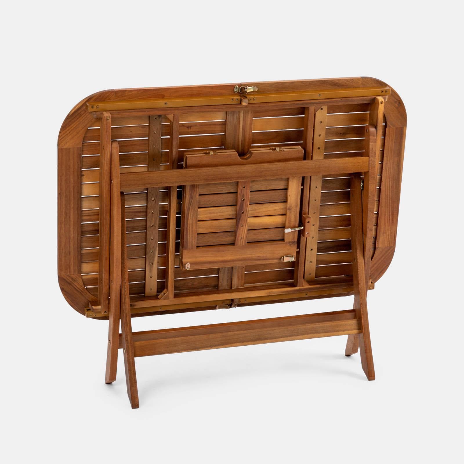 Set pranzo con tavolo allungabile 120/160x80 cm e 4 sedie pieghevoli in legno di acacia - Paja