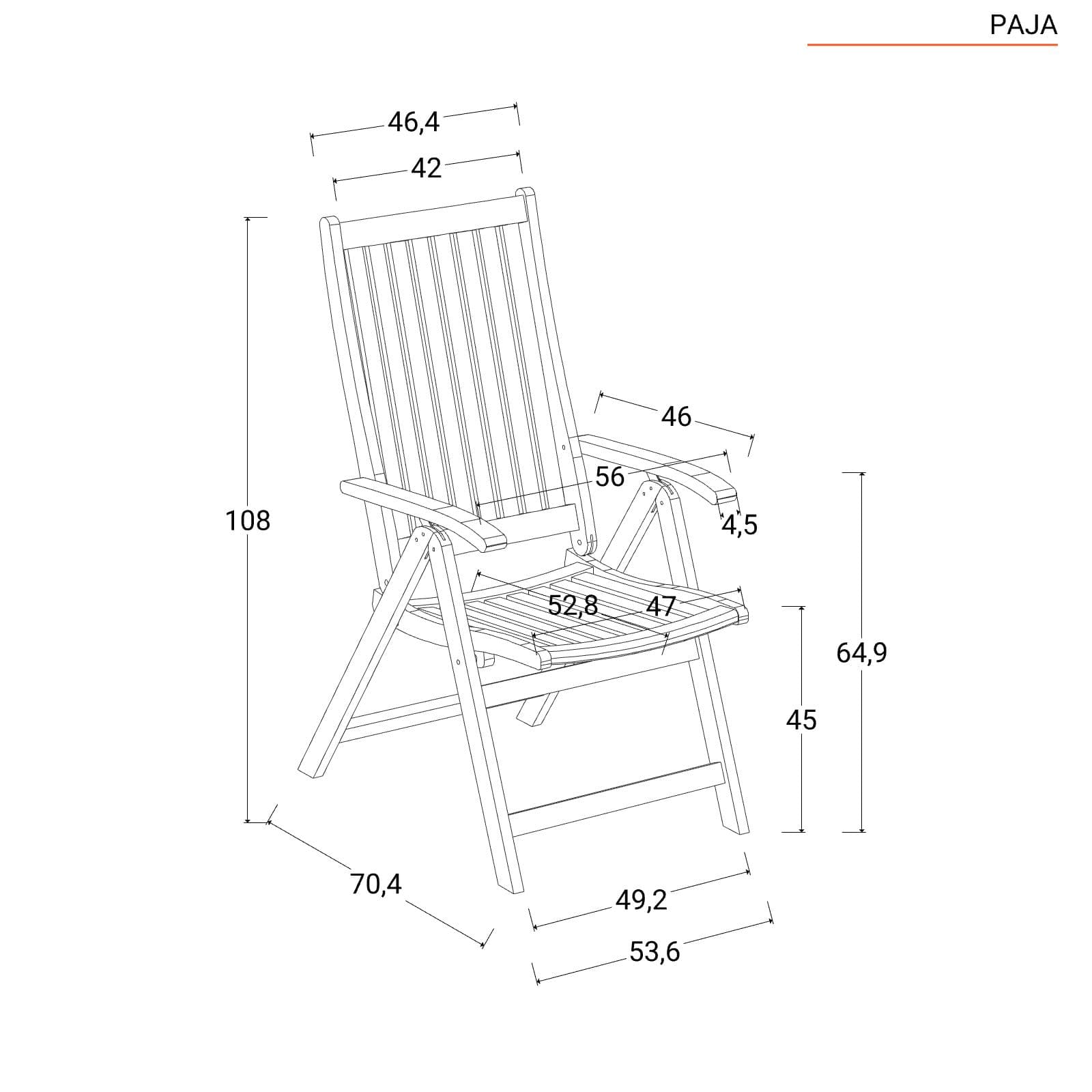 Set pranzo tavolo rotondo 100 cm e 4 sedie con braccioli regolabili in legno di acacia - Paja