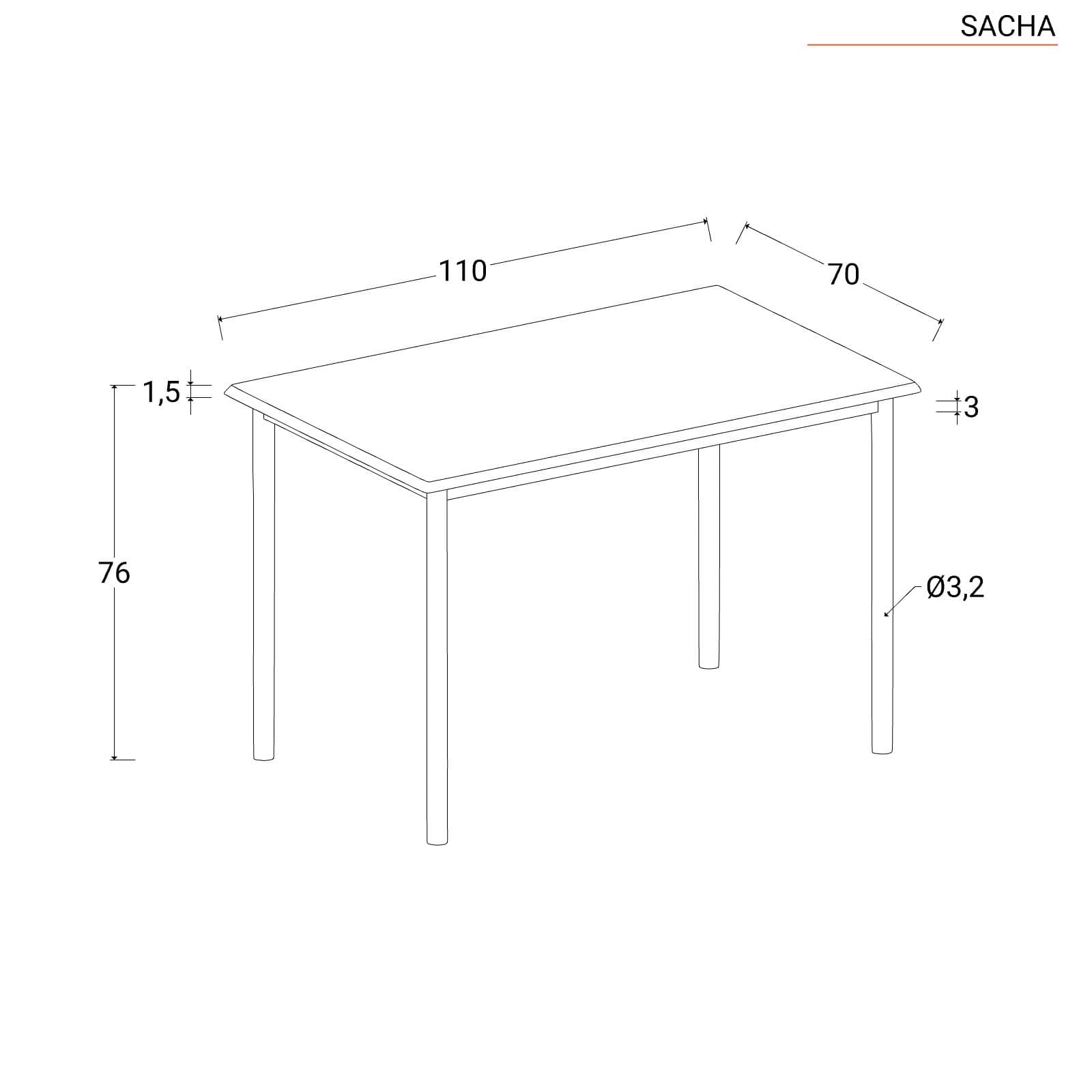 Set pranzo tavolo 110x70 con top effetto rovere chiaro e struttura in acciaio nero con 4 sedie - Sacha