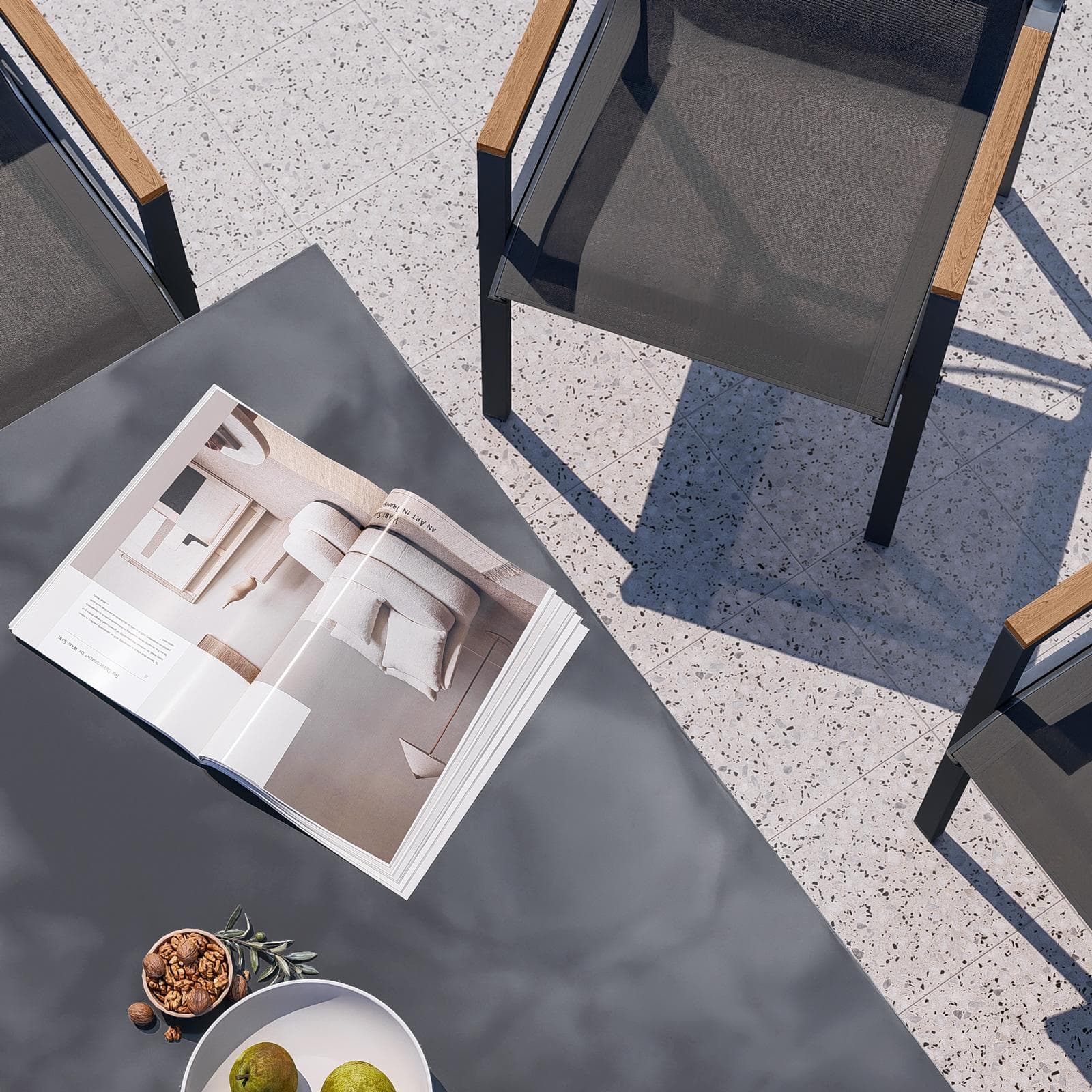 Set pranzo tavolo 150x90 cm top vetro temperato e 6 sedie con braccioli in acciaio grigio - Tamika