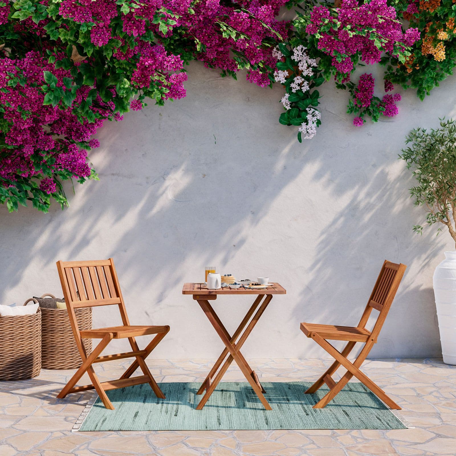 Set bistrot tavolo 60x60 cm e 2 sedie pieghevoli in legno d'acacia - Paja