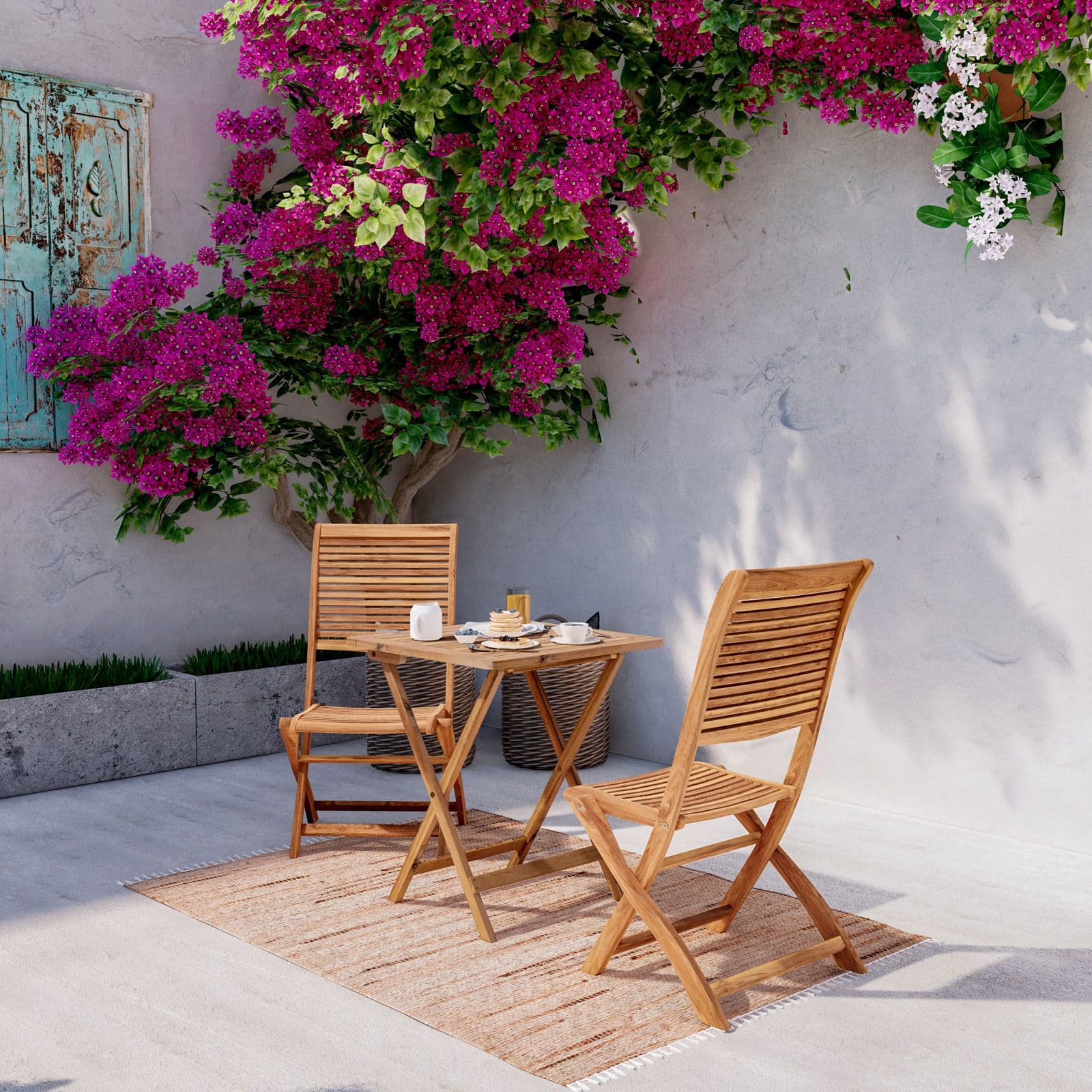 Set bistrot con tavolo 60x60 cm con 2 sedie pieghevoli in legno di acacia - Paja
