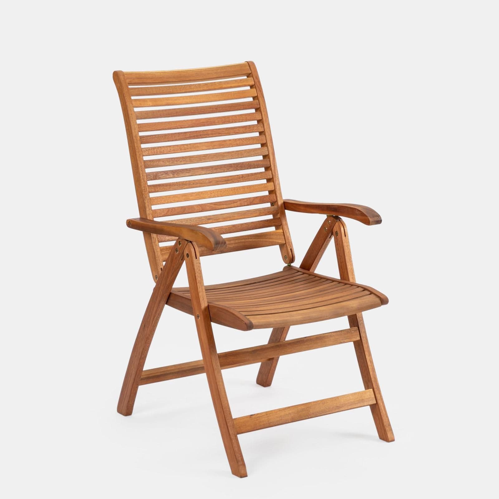 Set bistrot con tavolo 60x60 cm e 2 sedie con braccioli regolabili in legno di acacia - Paja