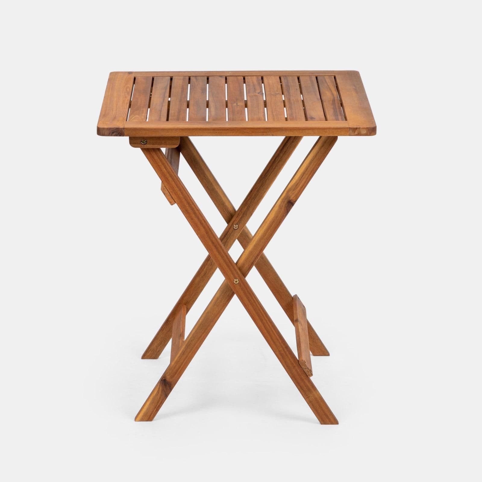 Set bistrot con tavolo 60x60 cm e 2 sedie con braccioli regolabili in legno di acacia - Paja