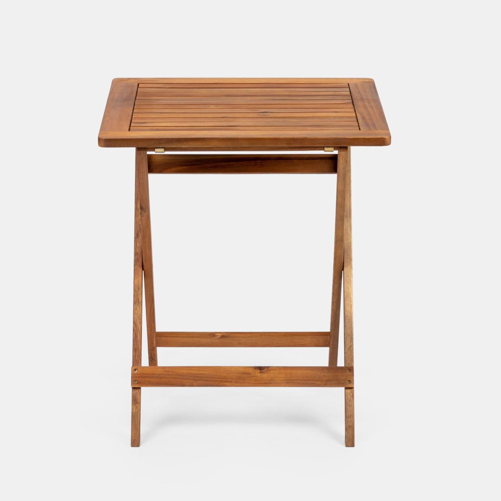 Set bistrot con tavolo 60x60 cm e 2 sedie con braccioli regolabili in legno di acacia - Paja