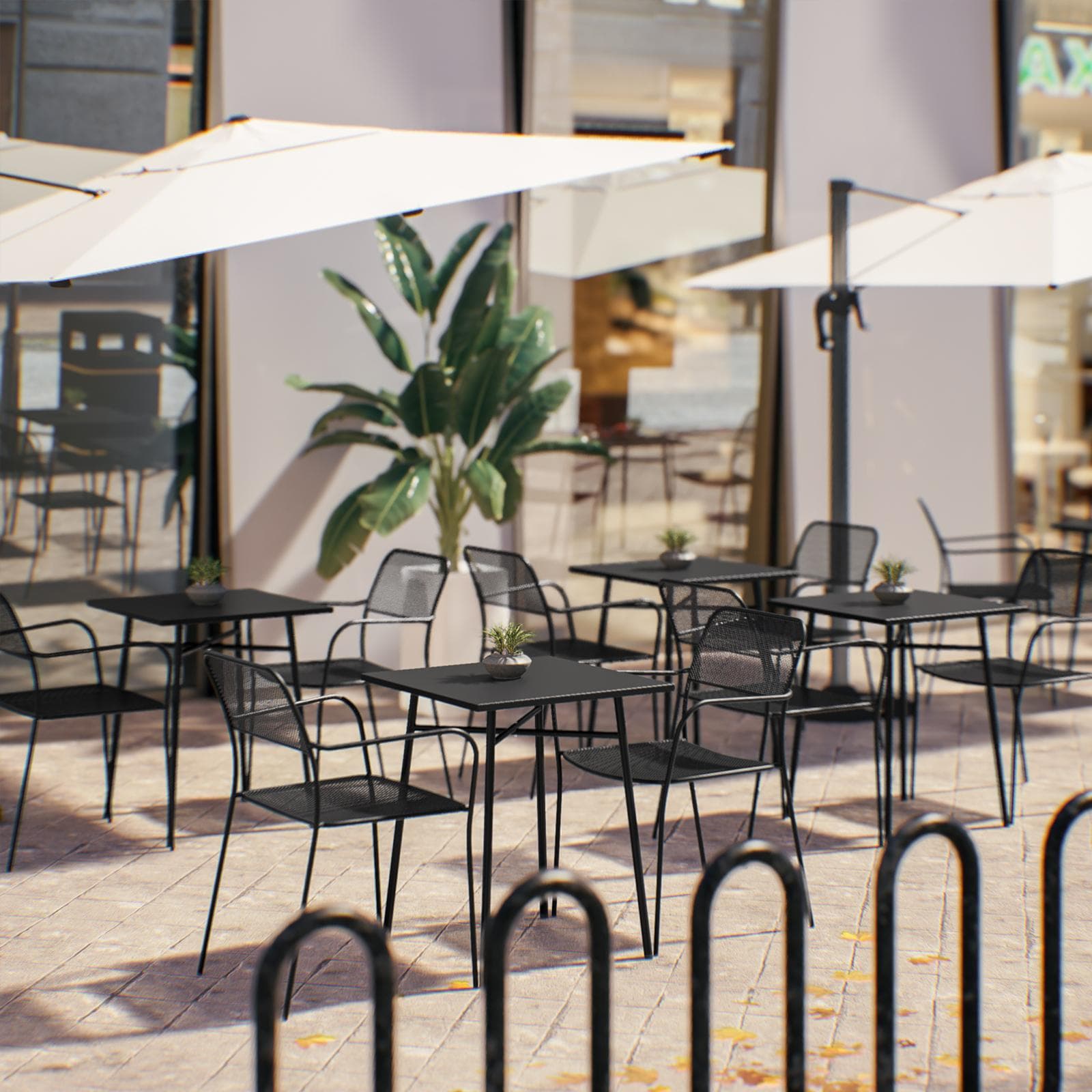 Set bistrot tavolo 60x60 e 2 sedie con braccioli in acciaio nero - Faber