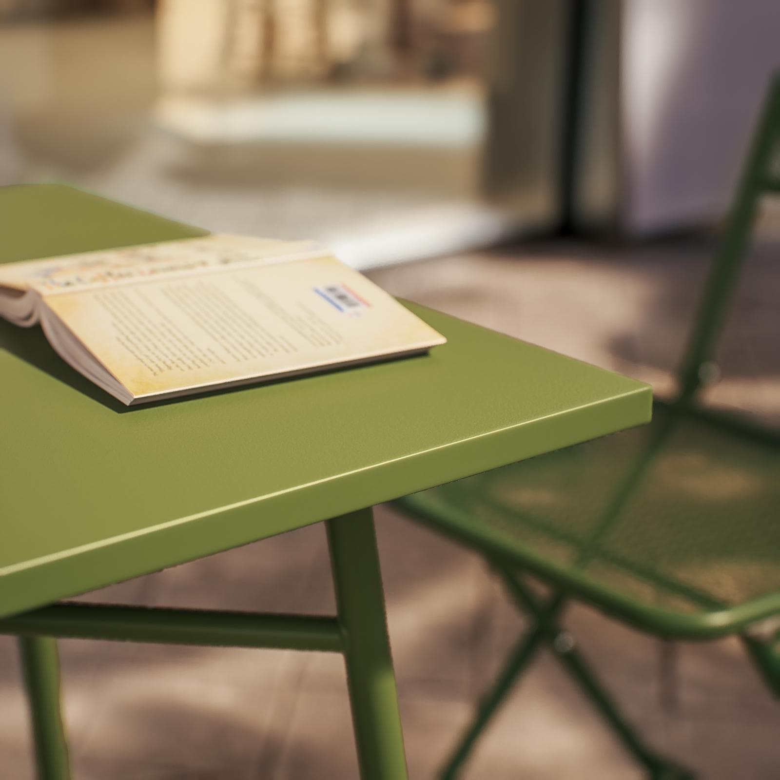 Set bistrot tavolo 60x60 e 2 sedie pieghevoli in acciaio verde oliva - Faber