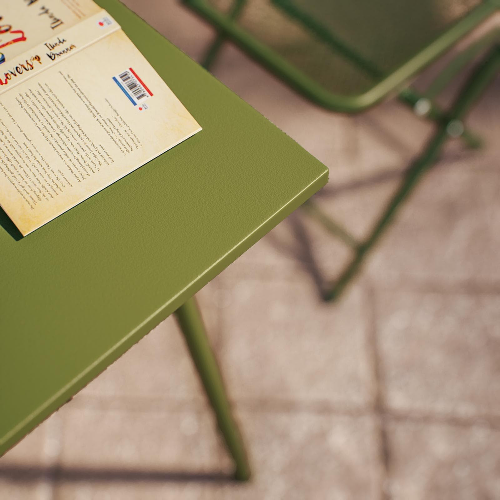 Set bistrot tavolo 60x60 e 2 sedie pieghevoli in acciaio verde oliva - Faber