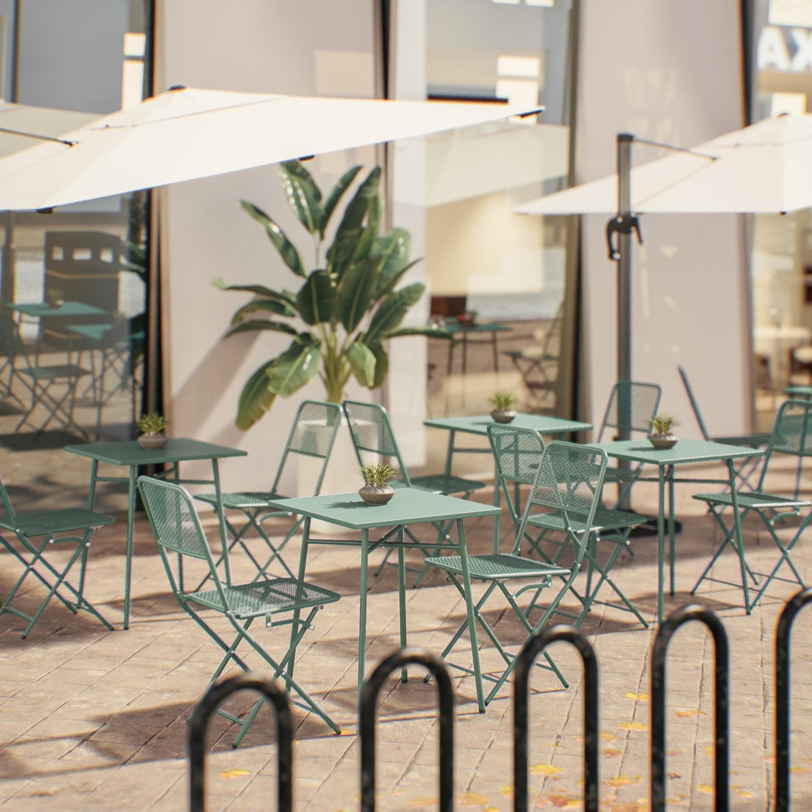 Set bistrot tavolo 60x60 e 2 sedie pieghevoli in acciaio verde marino - Faber