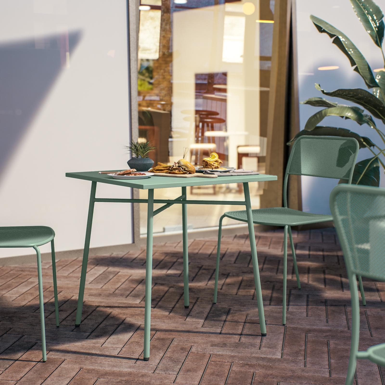 Set bistrot tavolo 70x70 cm e 2 sedie in acciaio verde marino - Faber