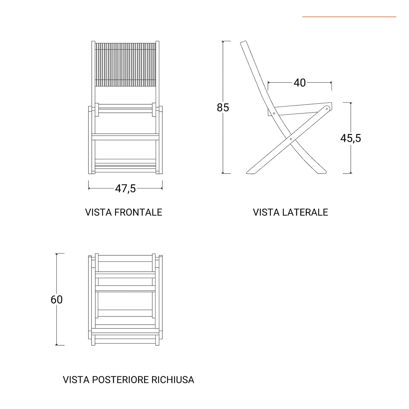 Set pranzo tavolo 90x90 cm e 4 sedie pieghevoli in legno di acacia e corda tortora - Yadira