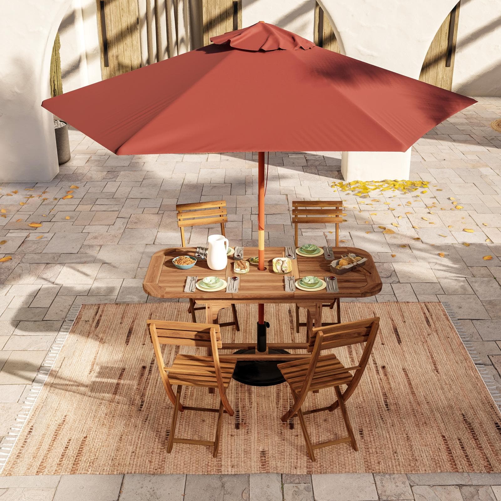 Set pranzo tavolo allungabile 120/160x80 cm con 4 sedie pieghevoli in legno di acacia - Paja