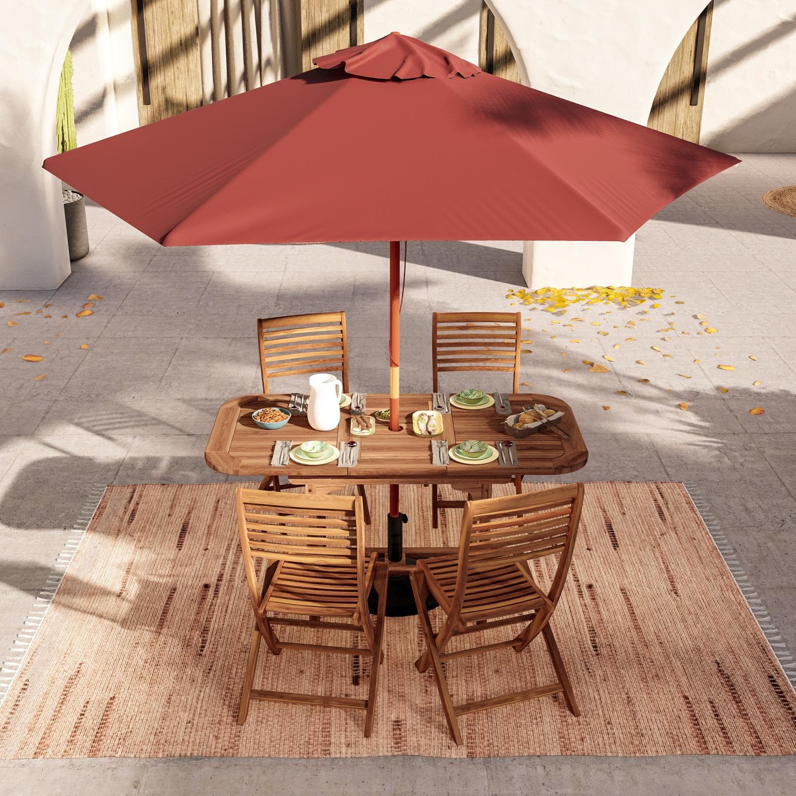 Set pranzo con tavolo allungabile 120/160x80 cm con 4 sedie pieghevoli in legno di acacia - Paja