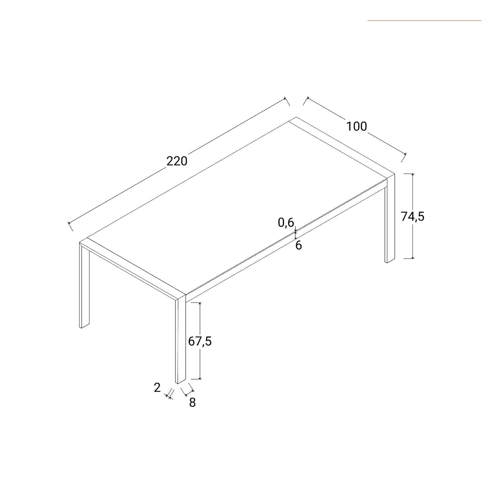 Set pranzo tavolo con top in vetro 220x100 cm e 8 sedie con braccioli in alluminio grigio effetto legno - Ohen
