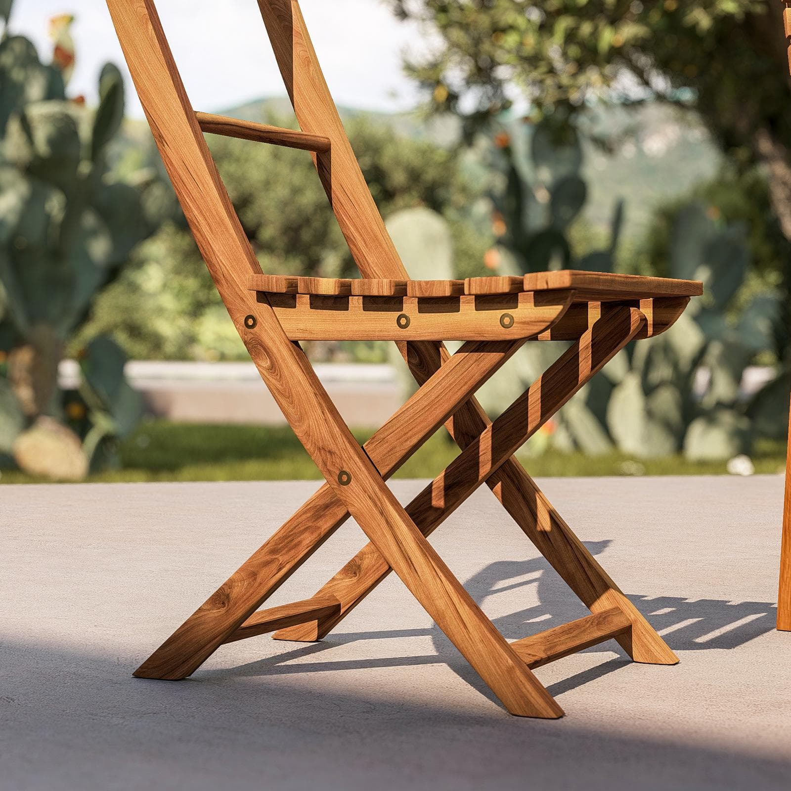 Set pranzo tavolo rotondo 110 cm e 4 sedie pieghevoli in legno d'acacia - Paja