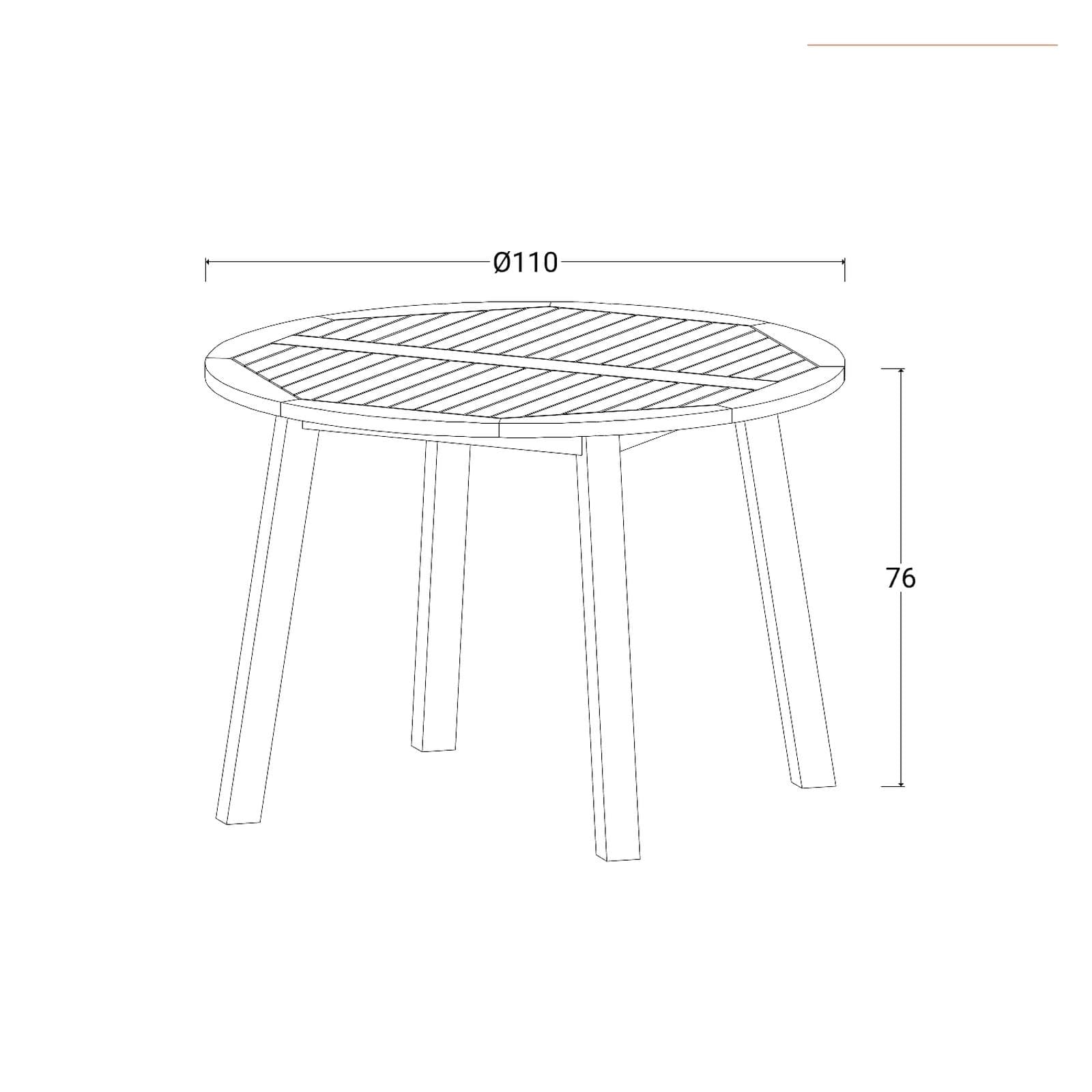 Set pranzo tavolo rotondo 110 cm e 4 sedie pieghevoli in legno di acacia - Paja