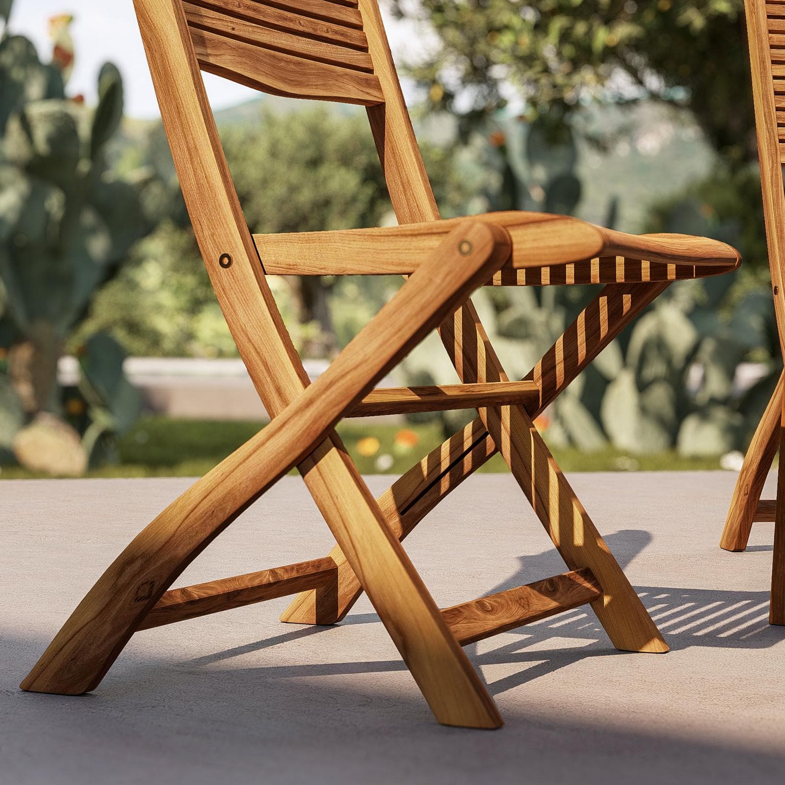 Set pranzo tavolo rotondo 110 cm e 4 sedie pieghevoli in legno di acacia - Paja