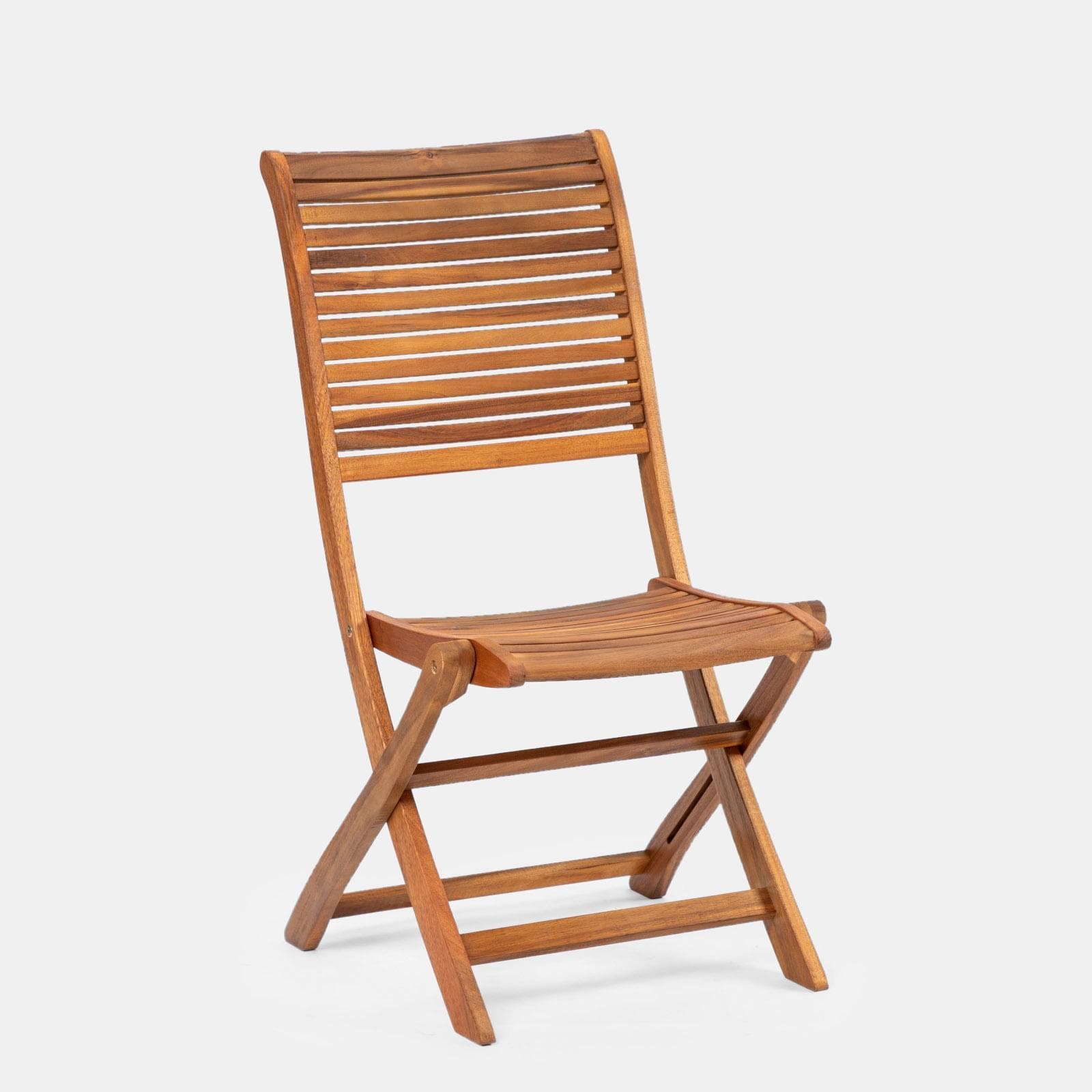 Set pranzo tavolo rotondo 110 cm e 4 sedie pieghevoli in legno di acacia - Paja