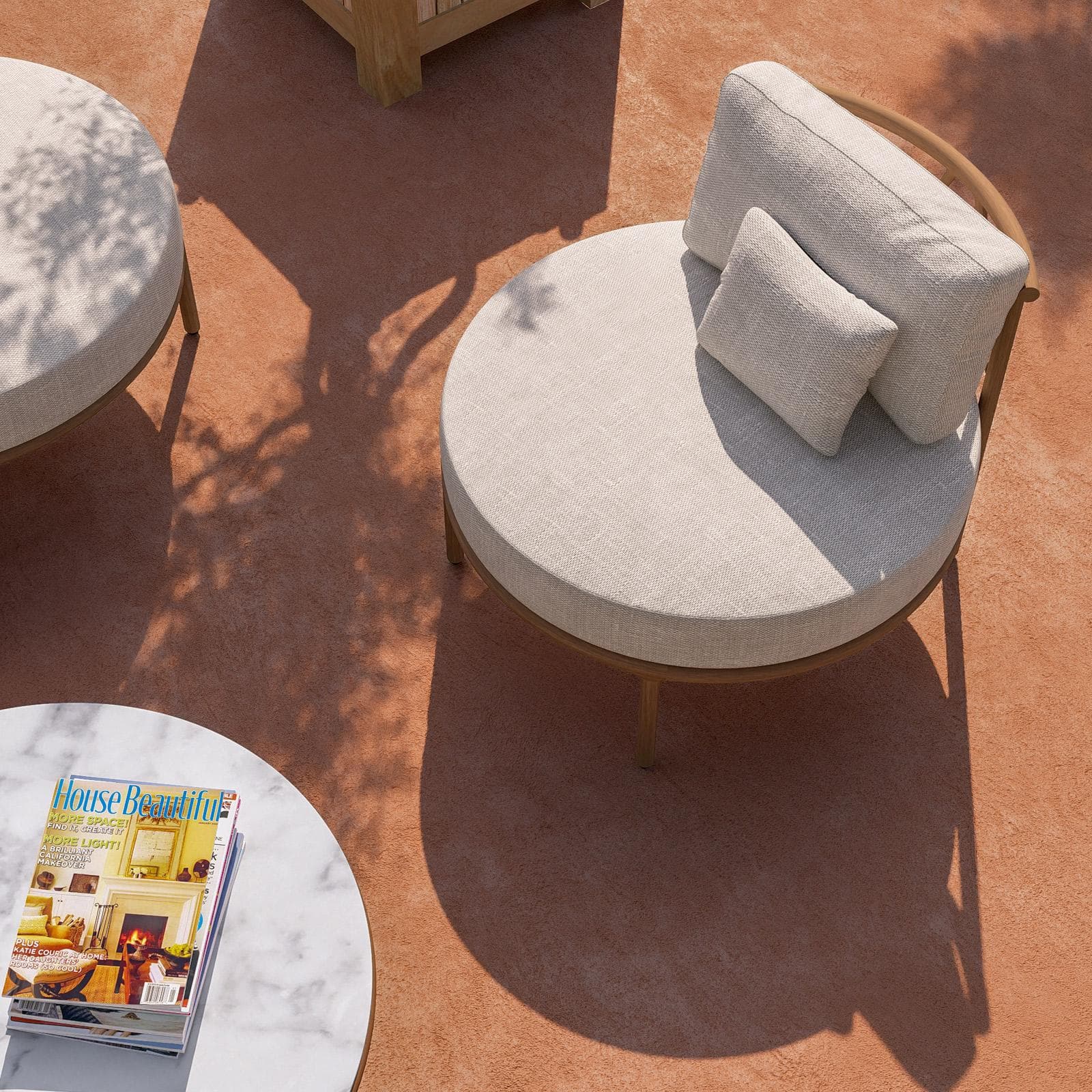 Set relax 2 poltrone divano e tavolino in alluminio effetto legno e tessuto olefin beige - Keanu