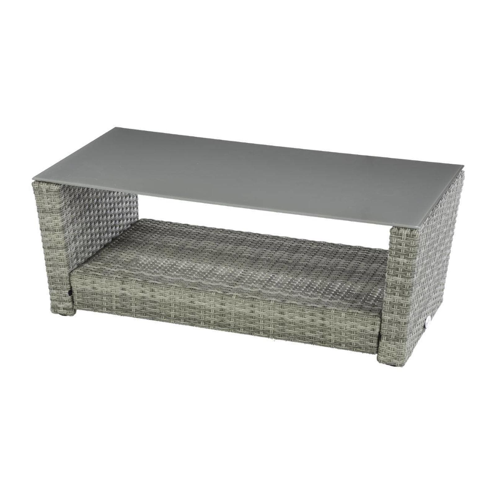 Set relax con divano 2 poltrone e tavolino in polyrattan grigio con cuscini - Zaltana