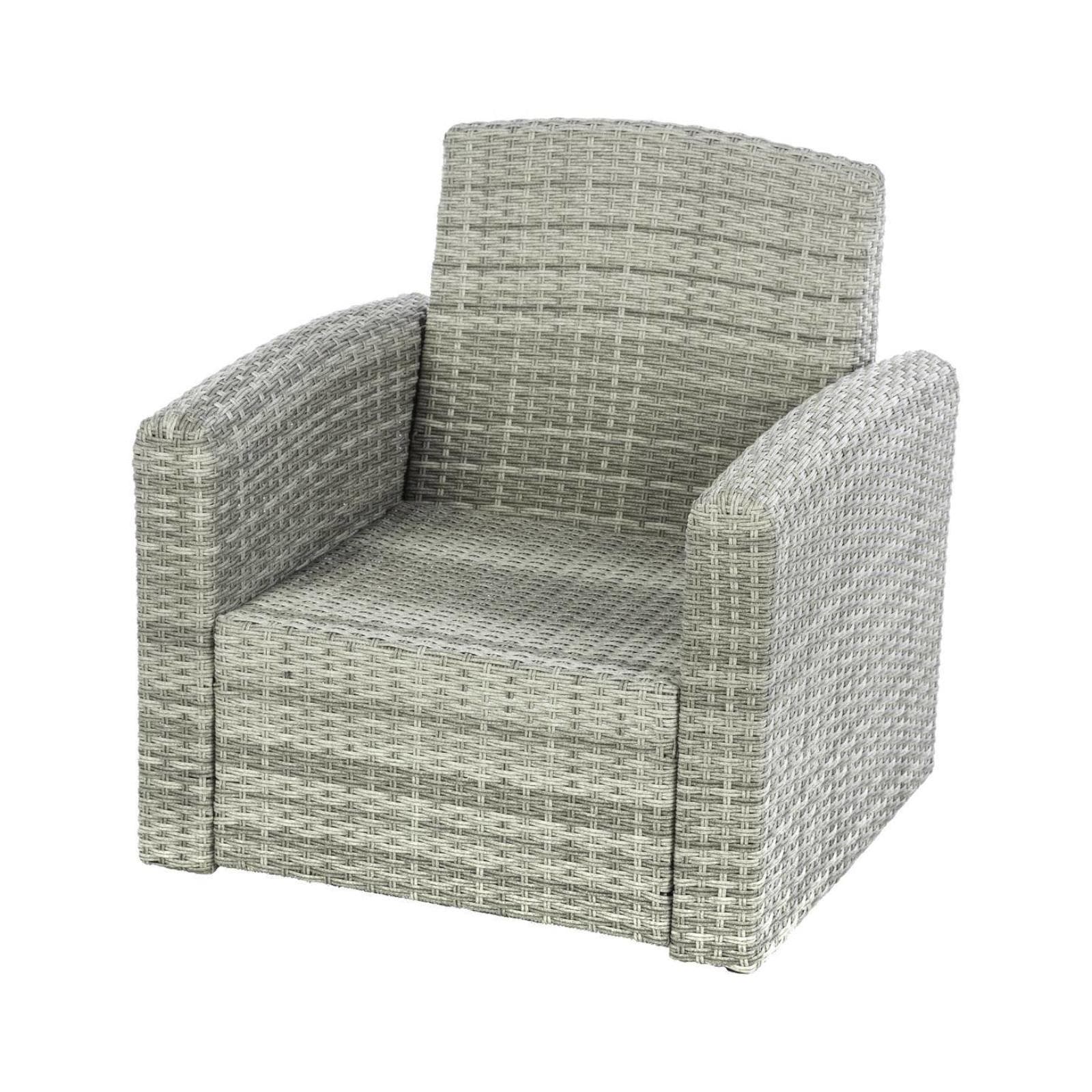 Set relax con divano 2 poltrone e tavolino in polyrattan grigio con cuscini - Zaltana