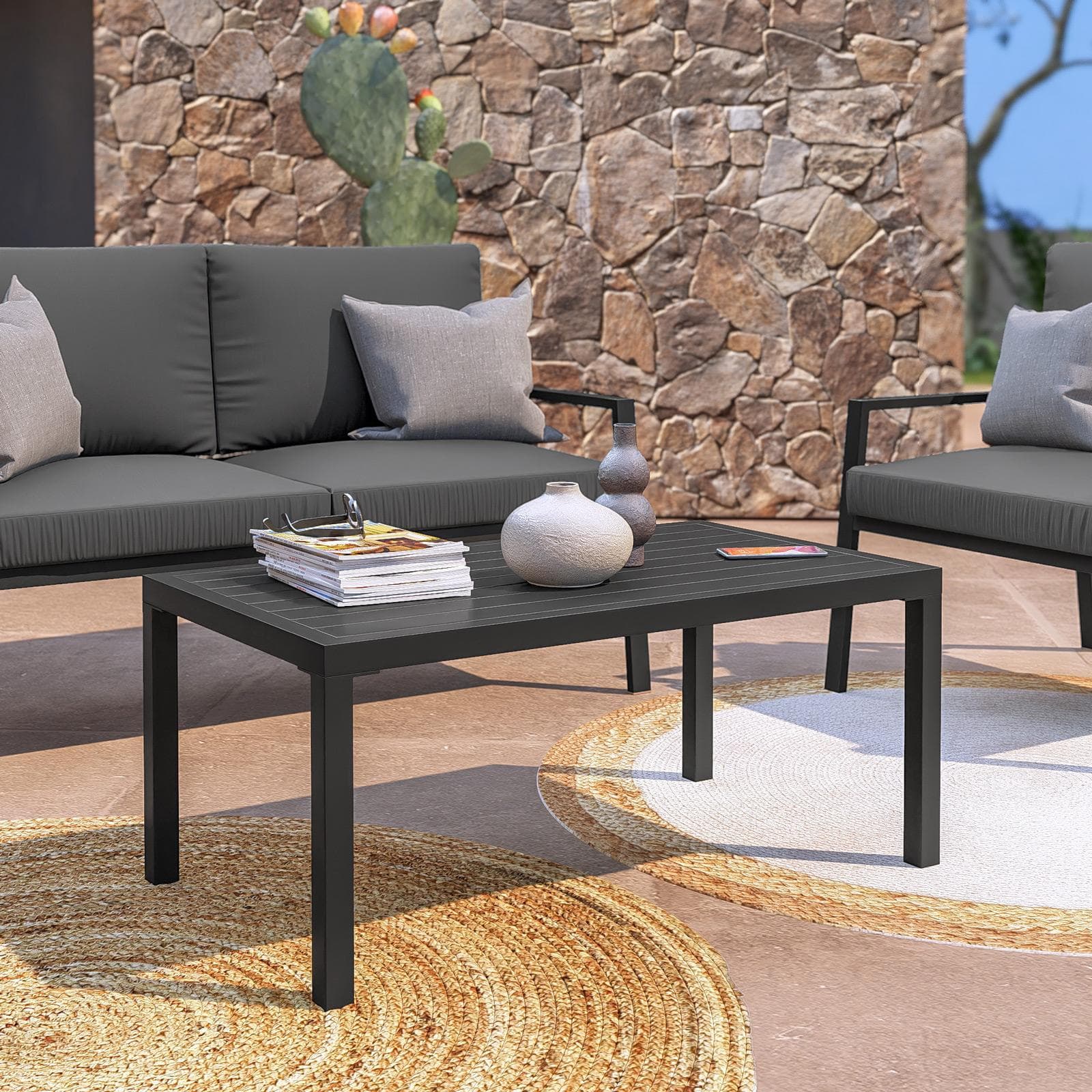 Set relax 4 posti in alluminio antracite con cuscini antracite - Carridi