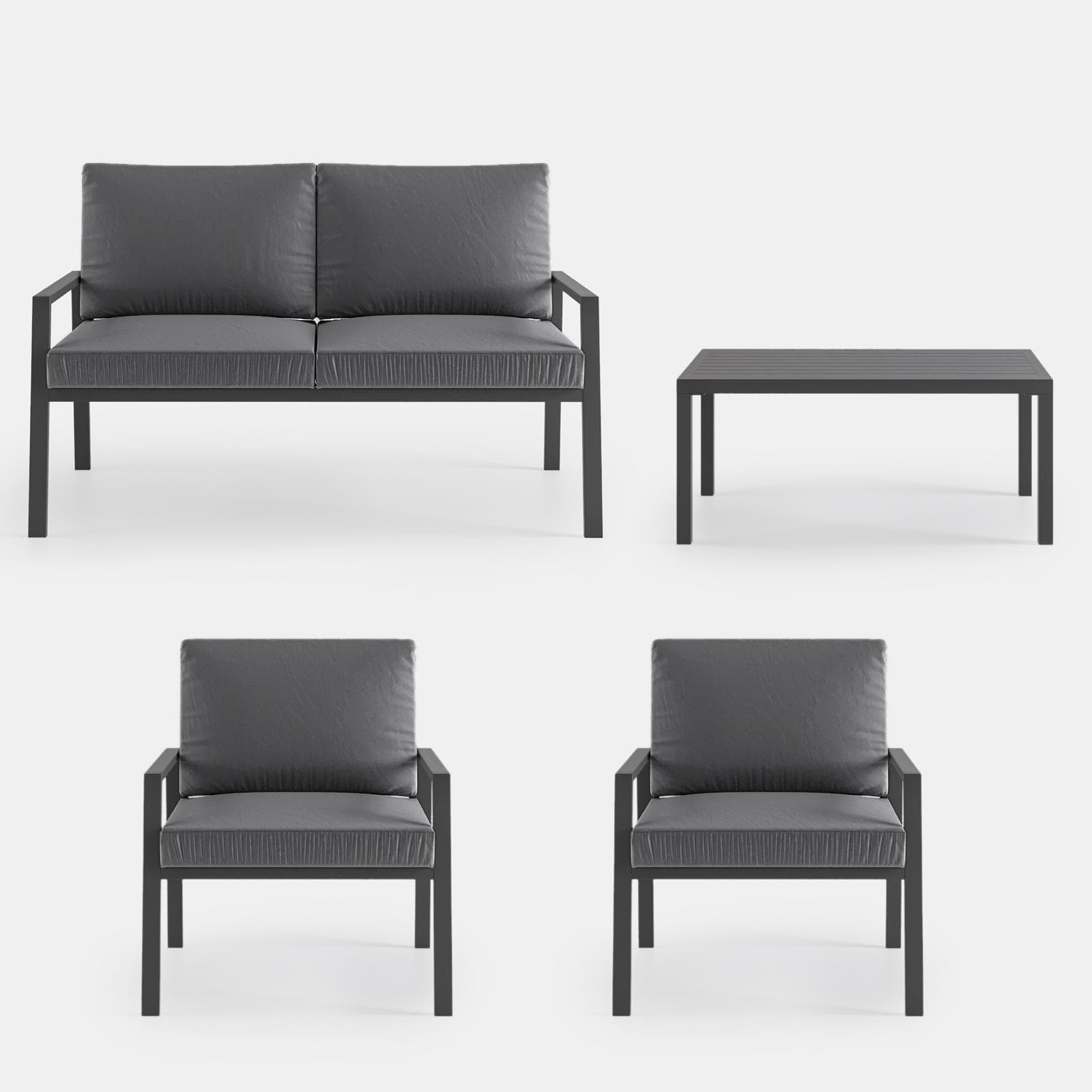 Set relax 4 posti in alluminio antracite con cuscini antracite - Carridi