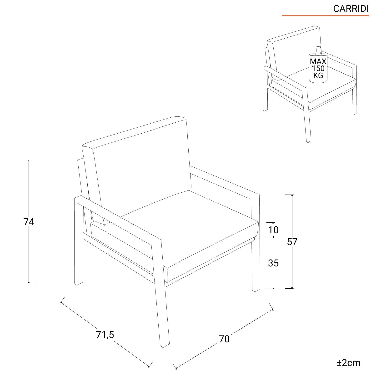 Set relax 4 posti in alluminio antracite con cuscini antracite - Carridi