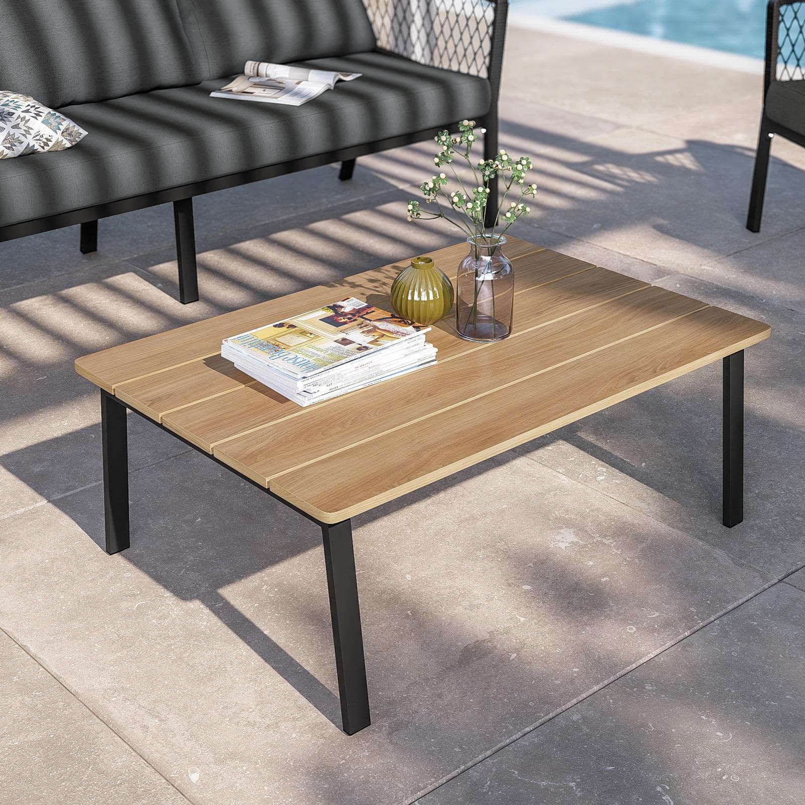 Set relax 5 posti in alluminio antracite con dettagli in corda antracite e cuscini - Clerc