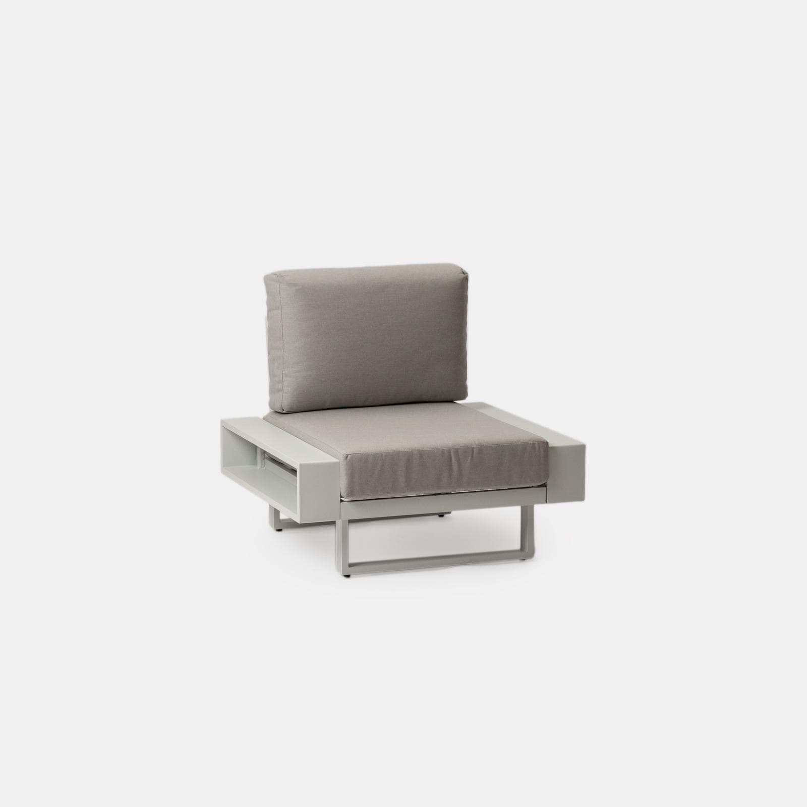 Set relax 6 posti in alluminio bianco con cuscini beige e tavolino effetto legno - Parfa