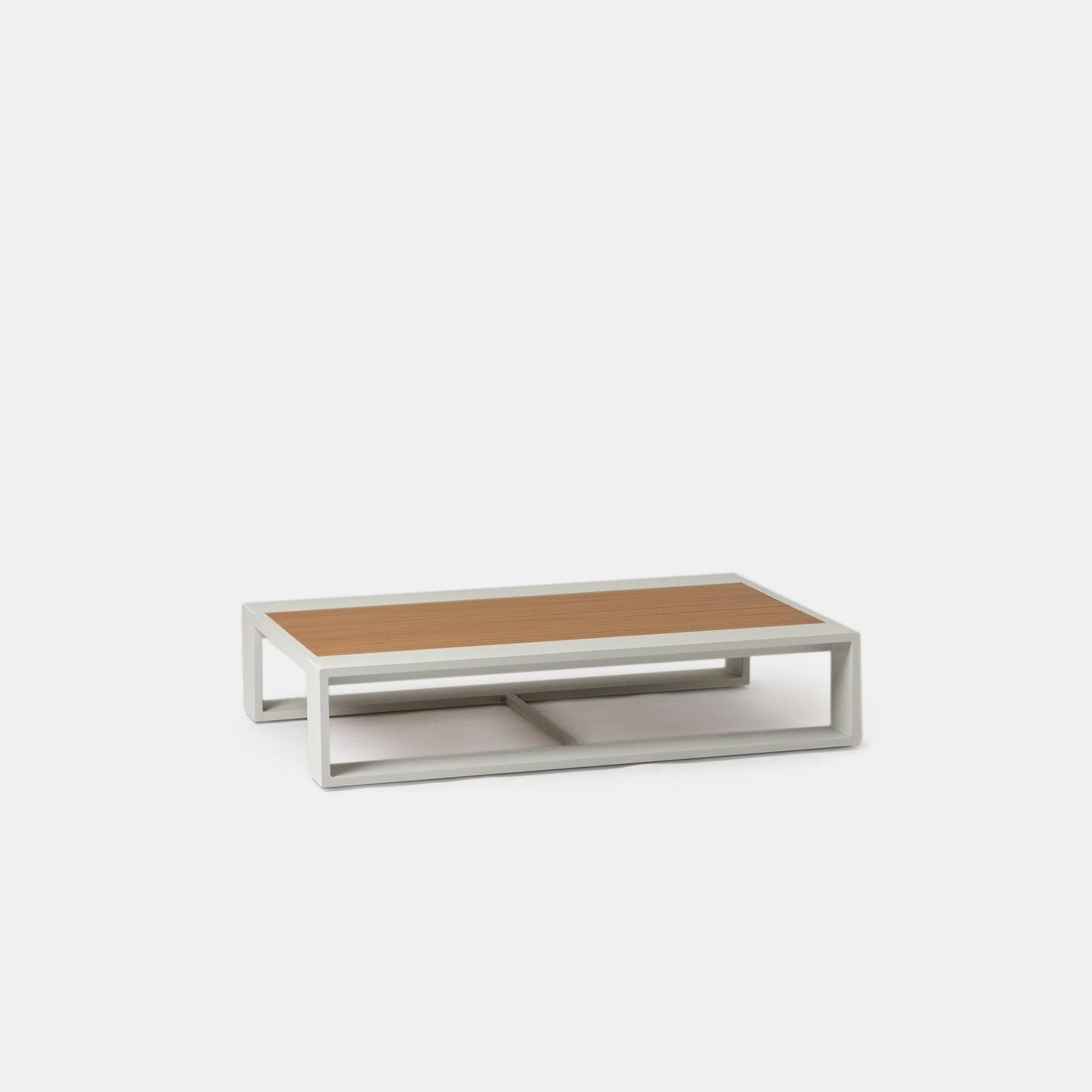Set relax 6 posti in alluminio bianco con cuscini beige e tavolino effetto legno - Parfa