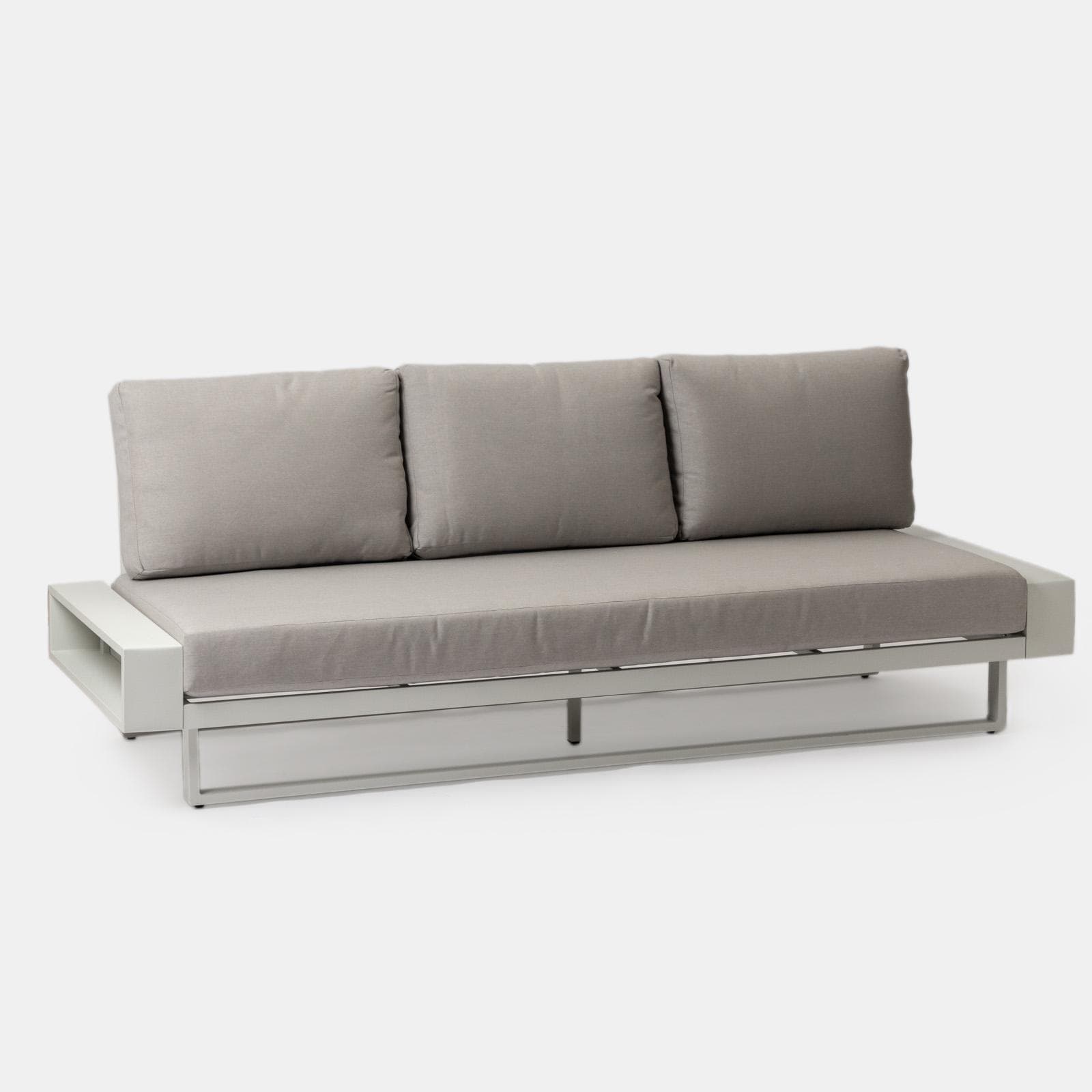 Set relax 6 posti in alluminio bianco con cuscini beige e tavolino effetto legno - Parfa