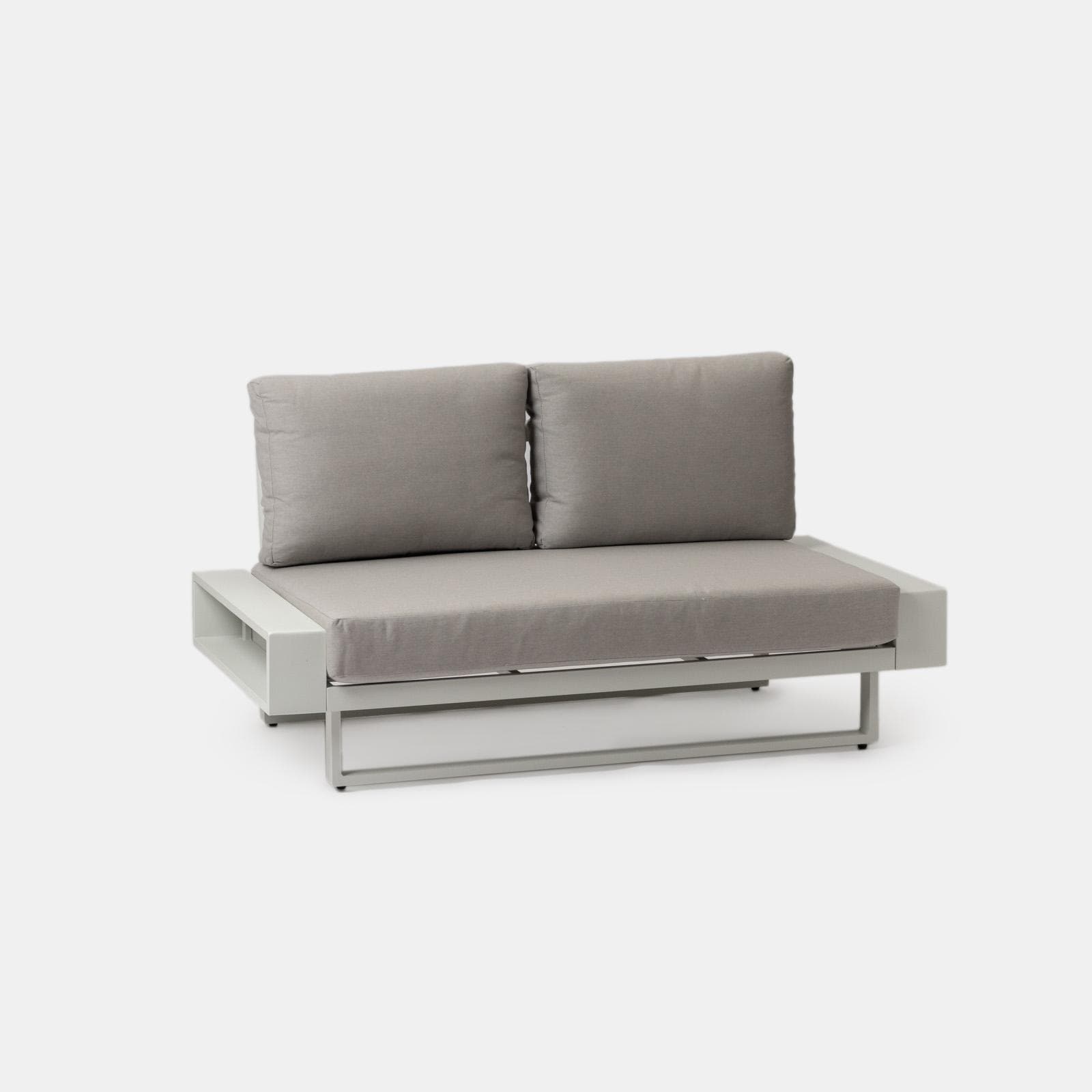 Set relax 6 posti in alluminio bianco con cuscini beige e tavolino effetto legno - Parfa